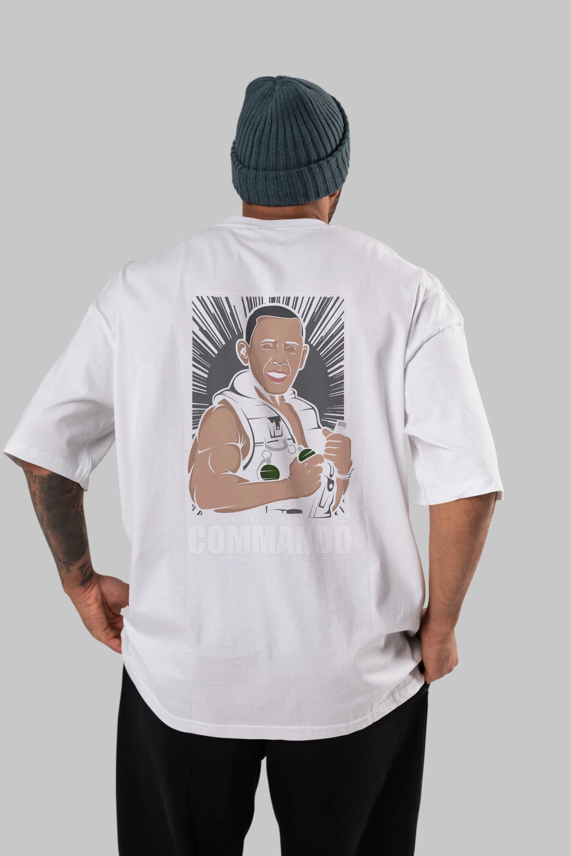 Obama Commando Arka Baskılı Oversize t-shirt Erkek Kadın Unisex %100 Pamuk tişort