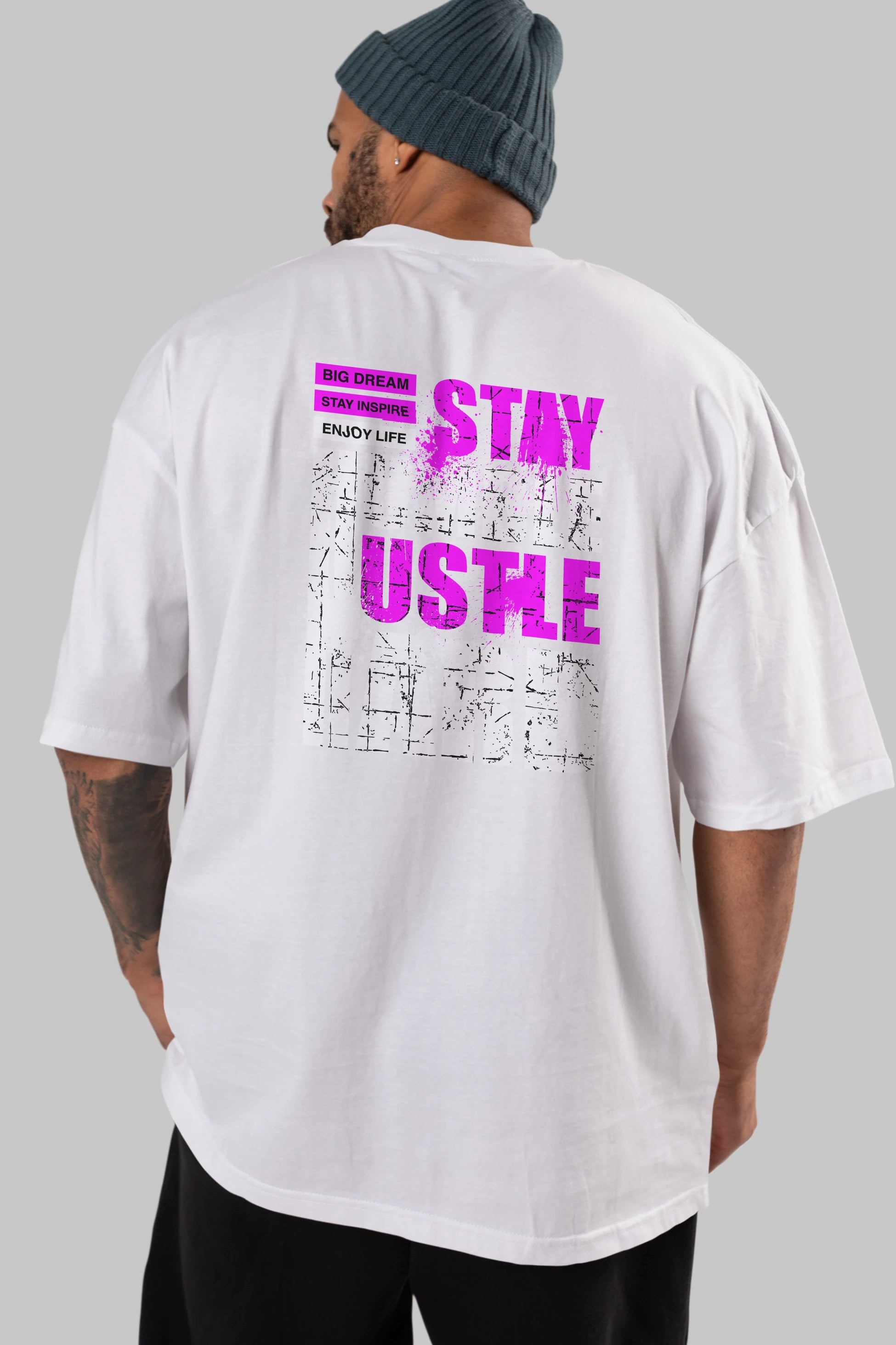 Stay Hustle Arka Baskılı Oversize t-shirt Erkek Kadın Unisex