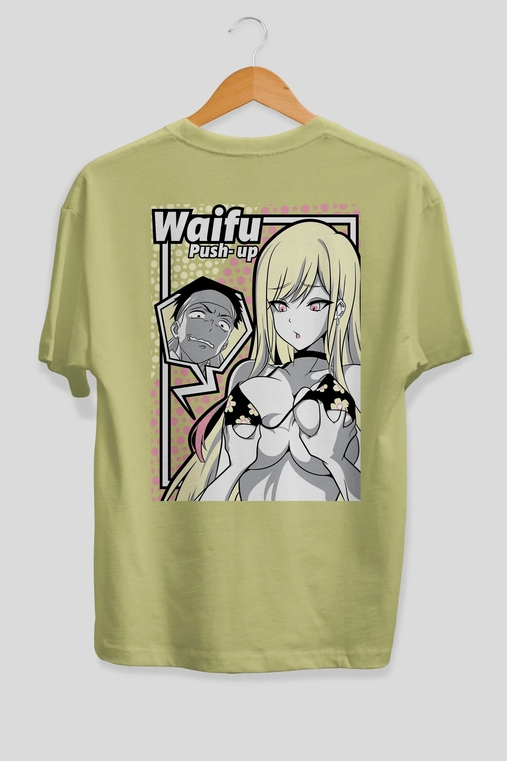 Waifu PushUp Anime Arka Baskılı Oversize t-shirt Erkek Kadın Unisex