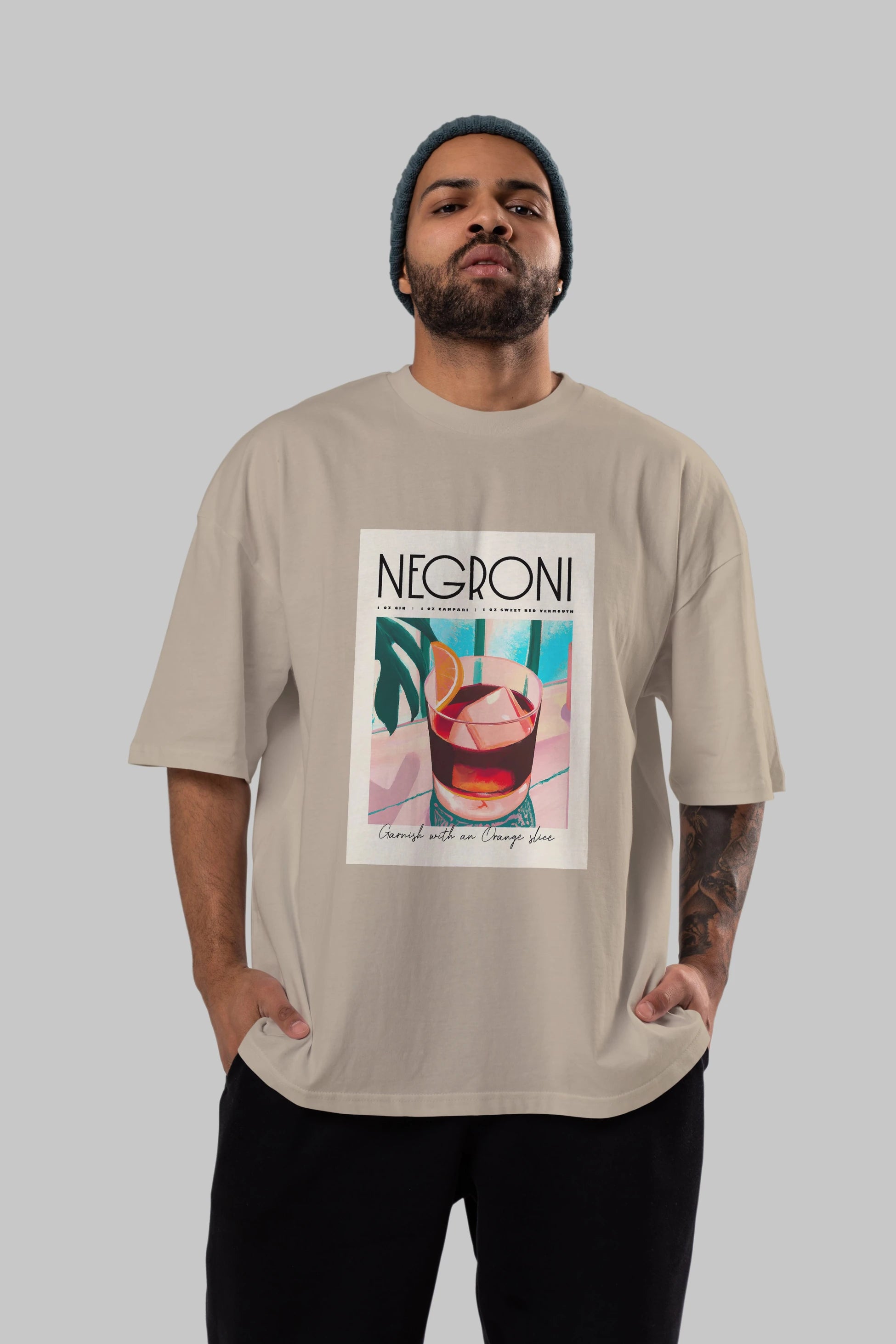 Negroni 4 Ön Baskılı Oversize t-shirt Erkek Kadın Unisex %100 Pamuk Bisiklet Yaka tişort