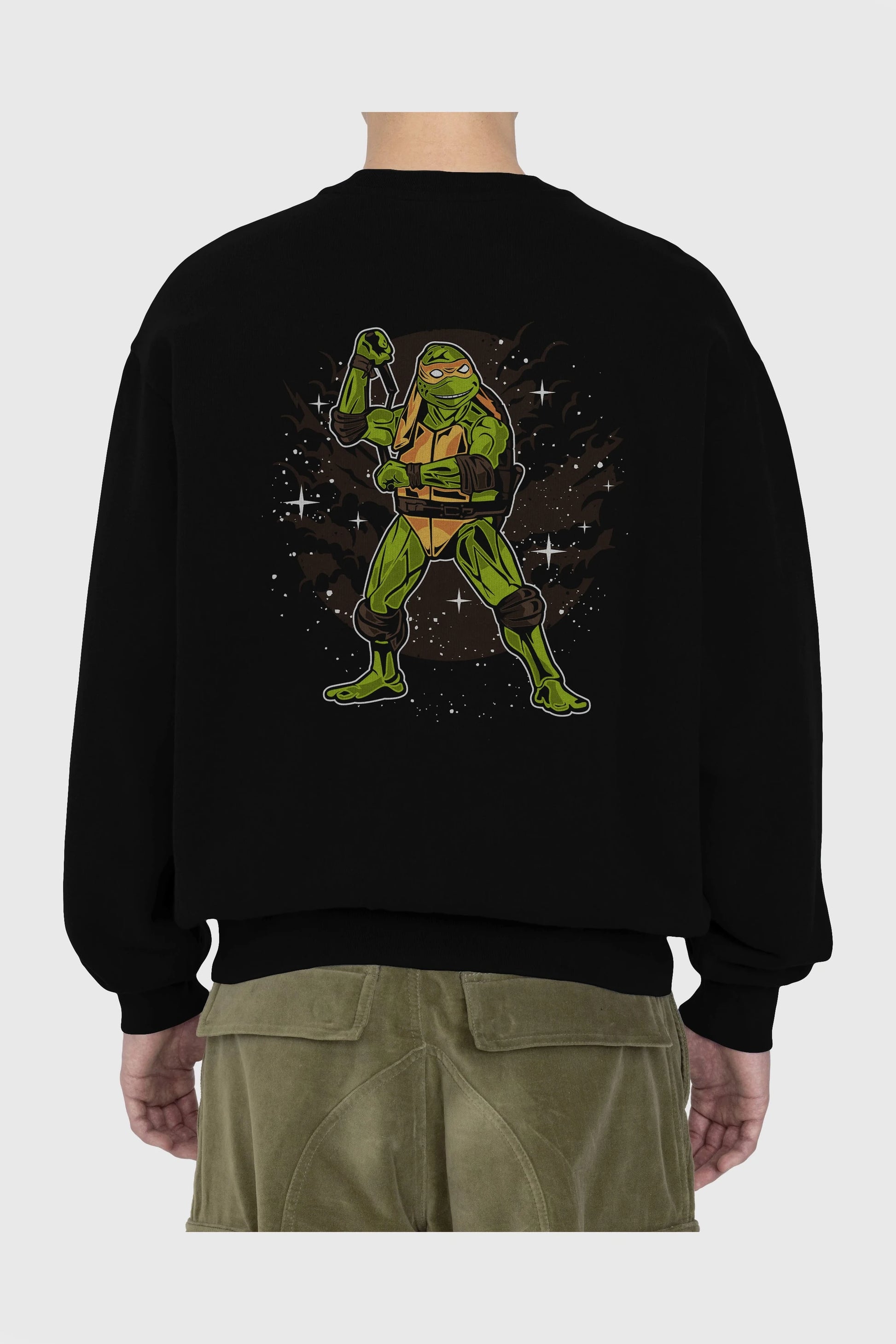 TURTLES Arka Baskılı Oversize Sweatshirt Erkek Kadın Unisex