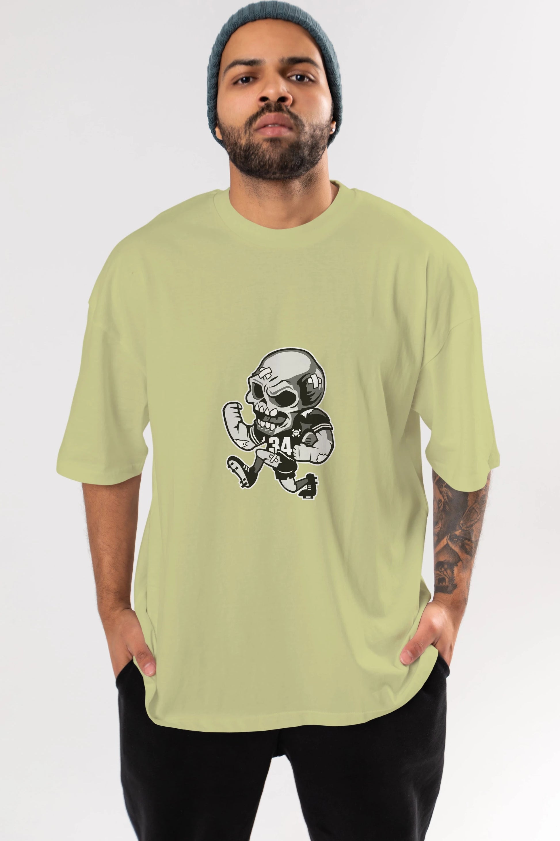Skull Football Ön Baskılı Oversize t-shirt Erkek Kadın Unisex %100 Pamuk tişort