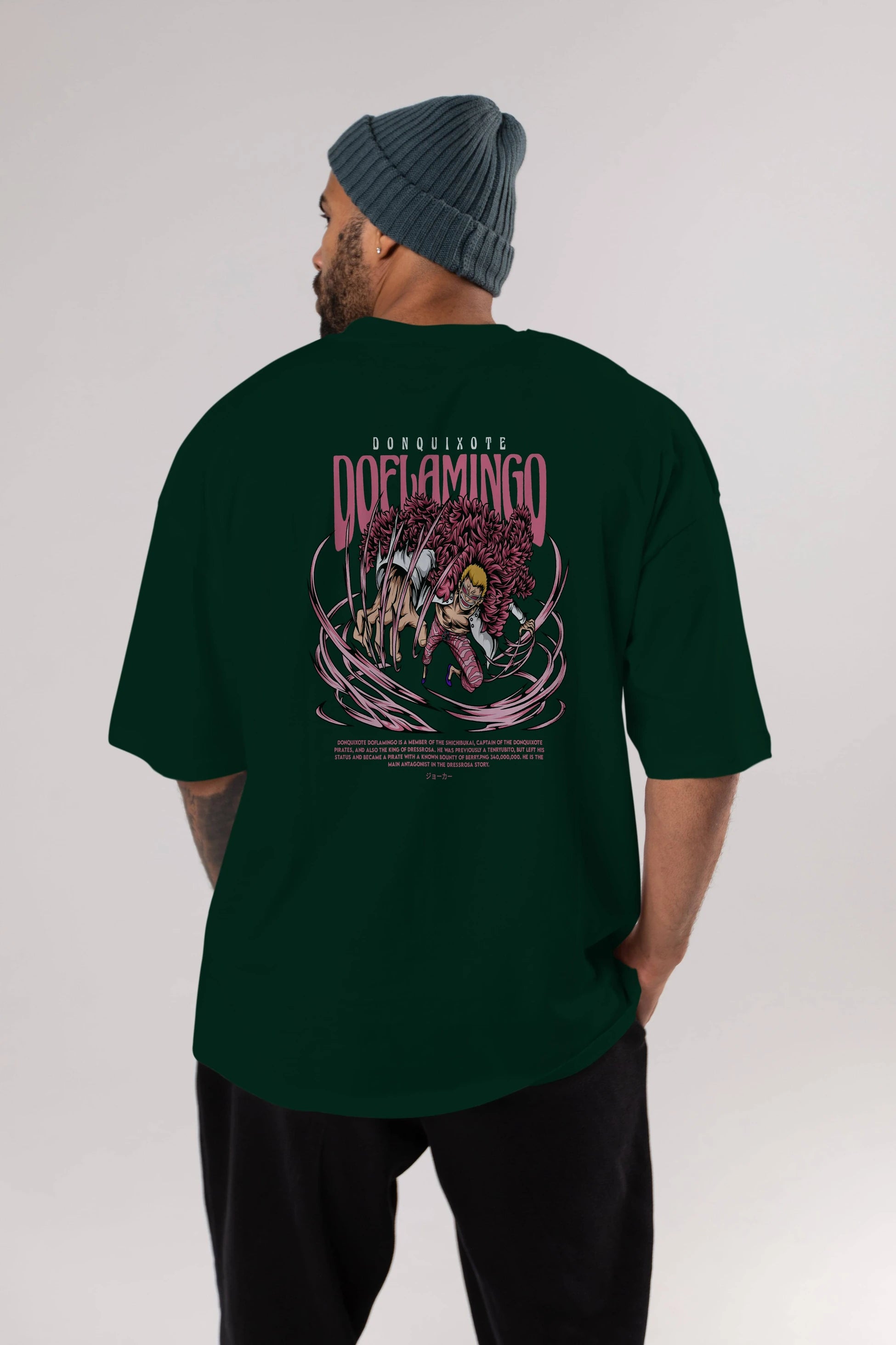 Doflamingo Anime Arka Baskılı Oversize t-shirt Erkek Kadın Unisex