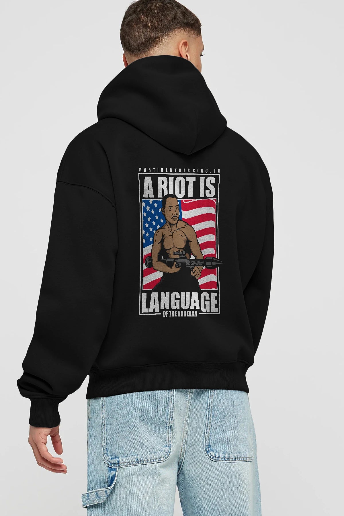 Luther King Jr Rambo Arka Baskılı Hoodie Oversize Kapüşonlu Sweatshirt Erkek Kadın Unisex