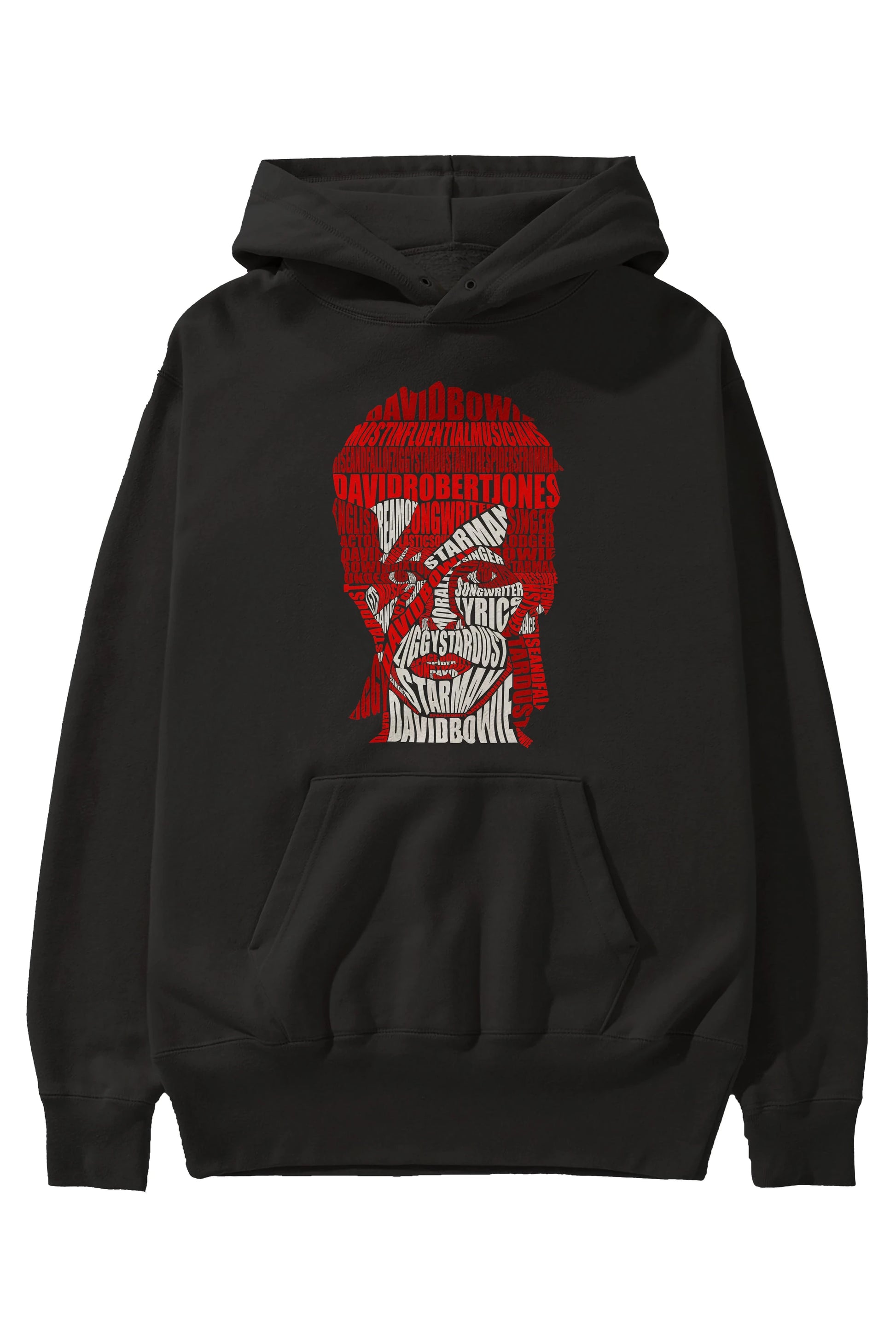David Bowie Calligram Ön Baskılı Hoodie Oversize Kapüşonlu Sweatshirt Erkek Kadın Unisex