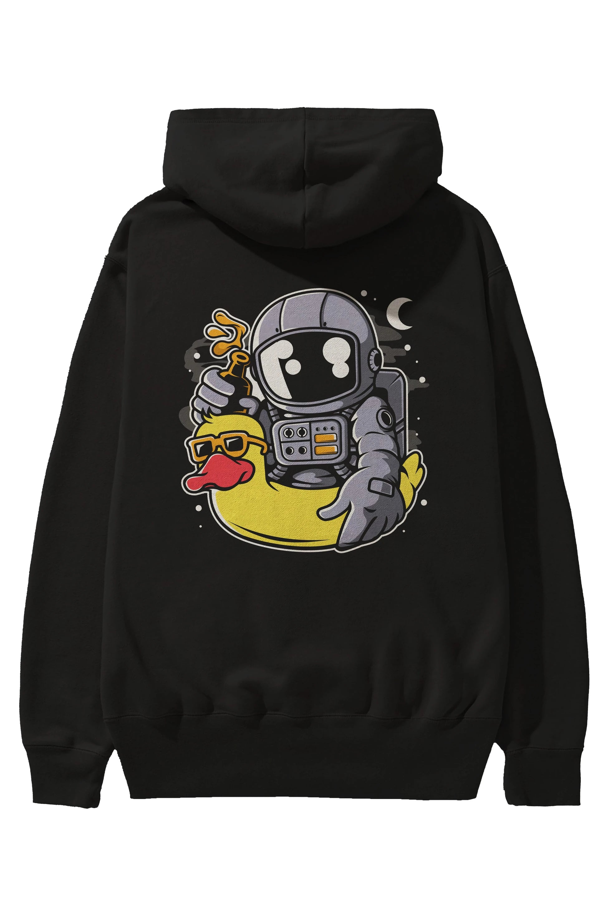 Astronaut Duck Balloon Arka Baskılı Hoodie Oversize Kapüşonlu Sweatshirt Erkek Kadın Unisex