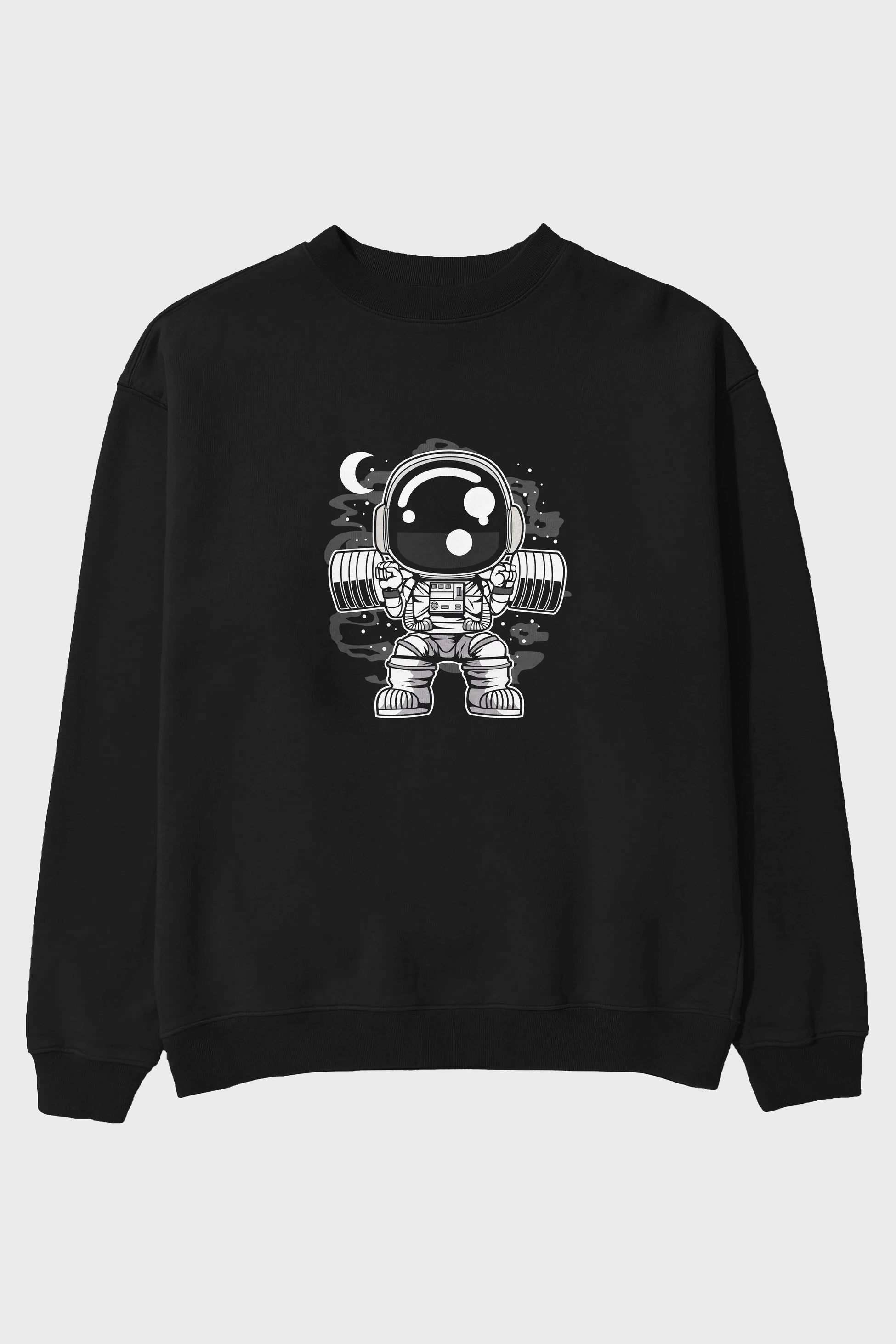 Astronaut Barbell Body Builder Ön Baskılı Oversize Sweatshirt Erkek Kadın Unisex