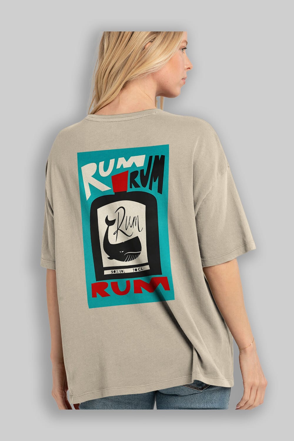Rum Arka Baskılı Oversize t-shirt Erkek Kadın Unisex %100 Pamuk Bisiklet Yaka tişort