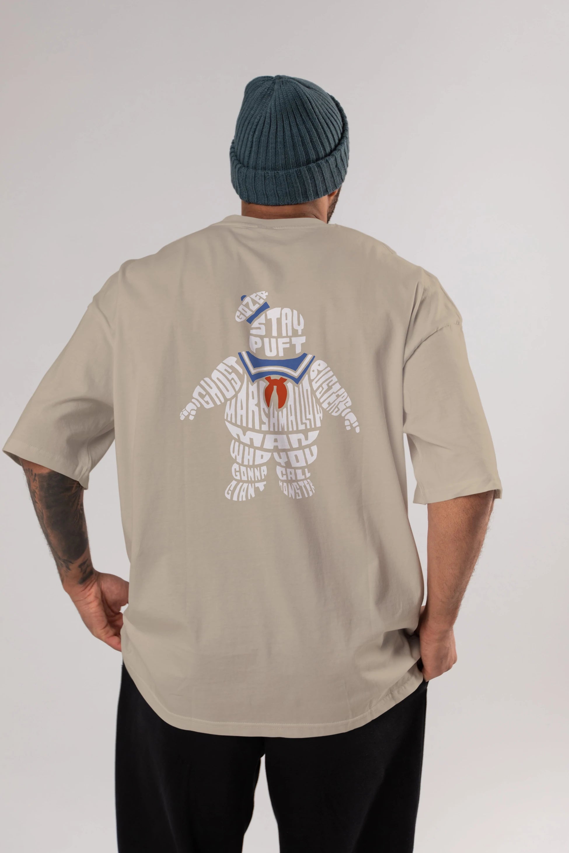 Stay Puft Arka Baskılı Oversize t-shirt %100 pamuk Erkek Kadın Unisex