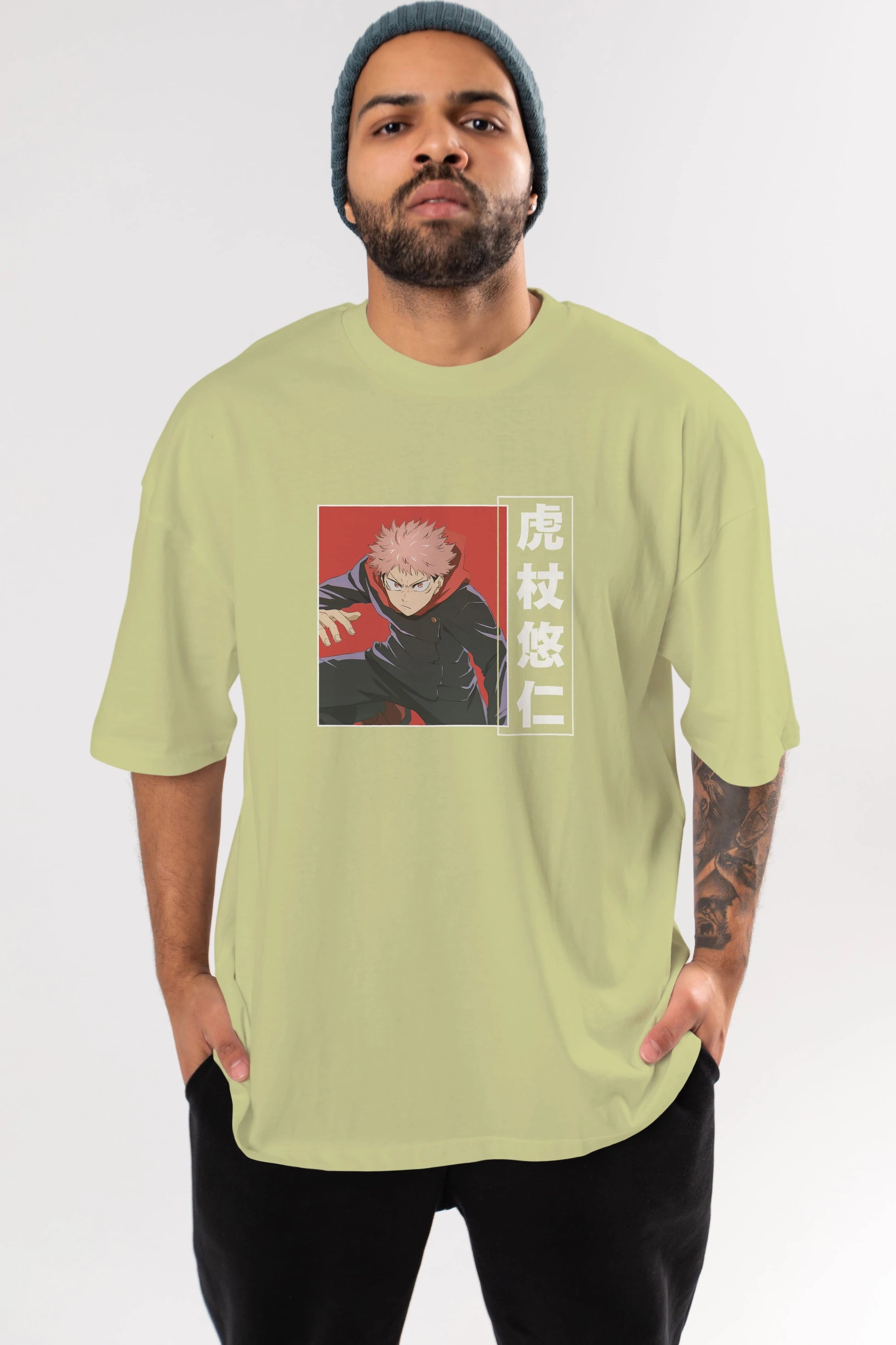Yuuji Itadori 2 Anime Ön Baskılı Oversize t-shirt %100 pamuk Erkek Kadın Unisex