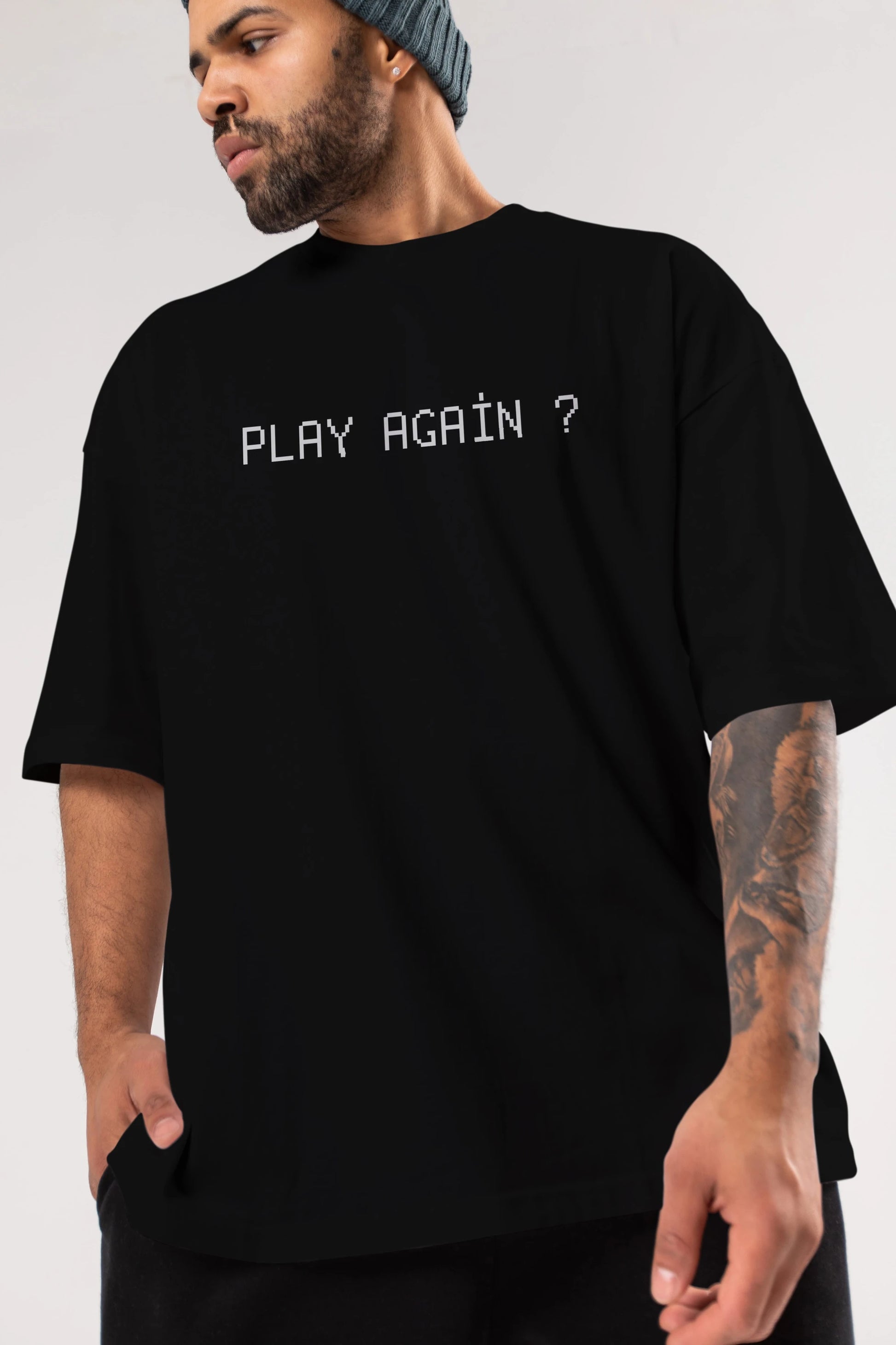 Play Again Ön Baskılı Oversize t-shirt %100 pamuk Erkek Kadın Unisex