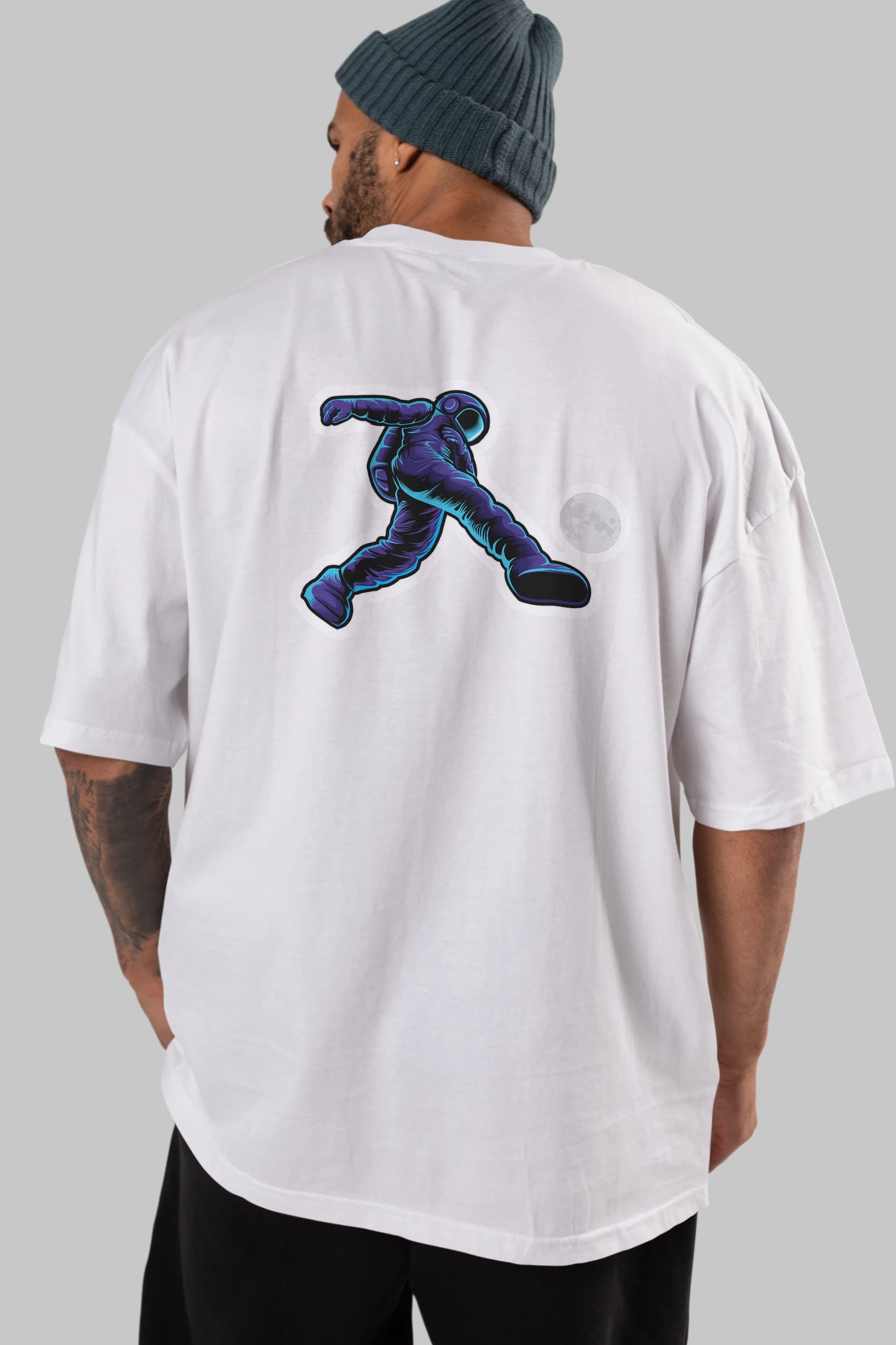 Astroball in Space Sticker Arka Baskılı Oversize t-shirt Erkek Kadın Unisex