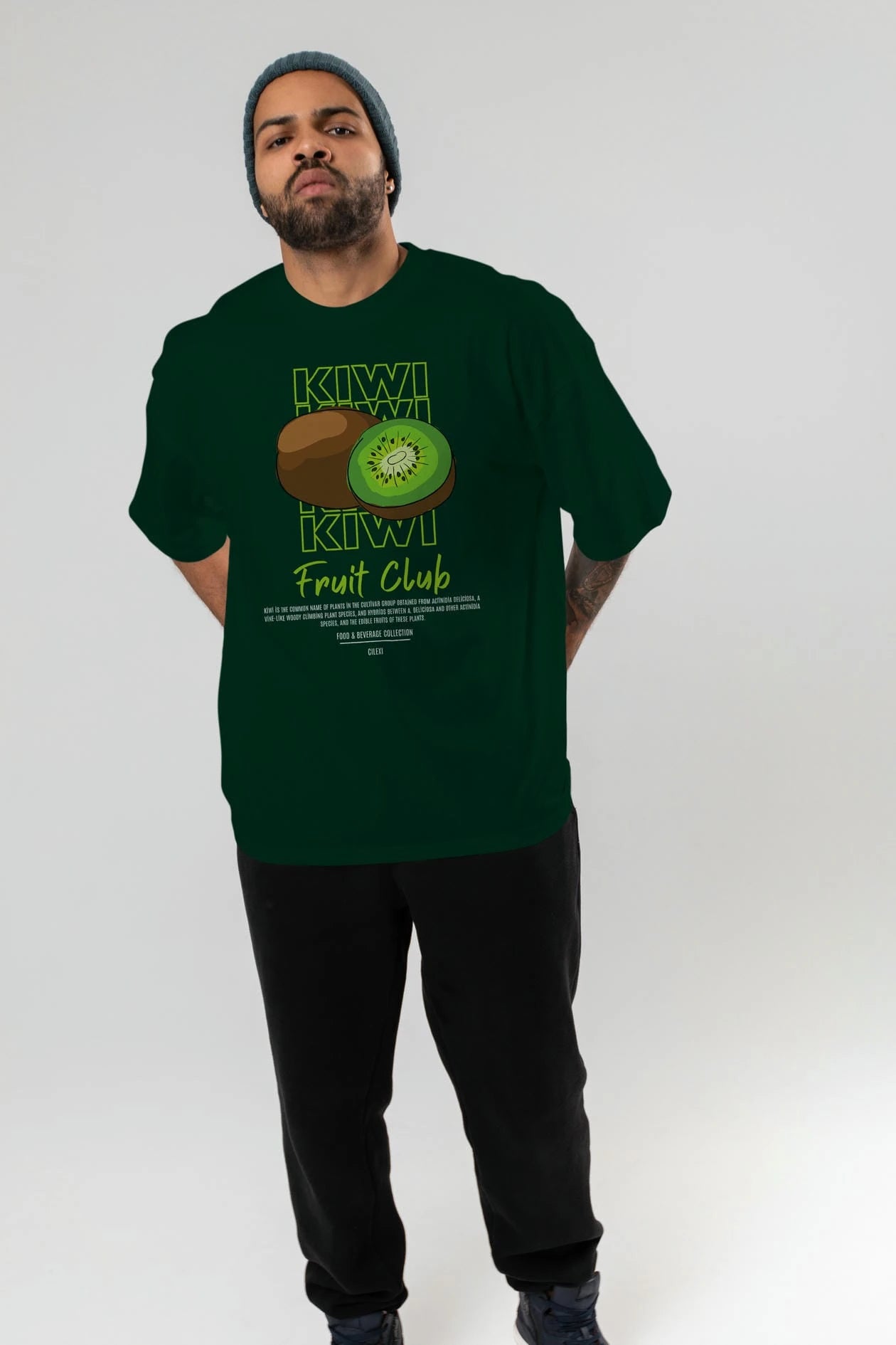 Kiwi Ön Baskılı Oversize t-shirt Erkek Kadın Pamuk Bisiklet Yaka tişort