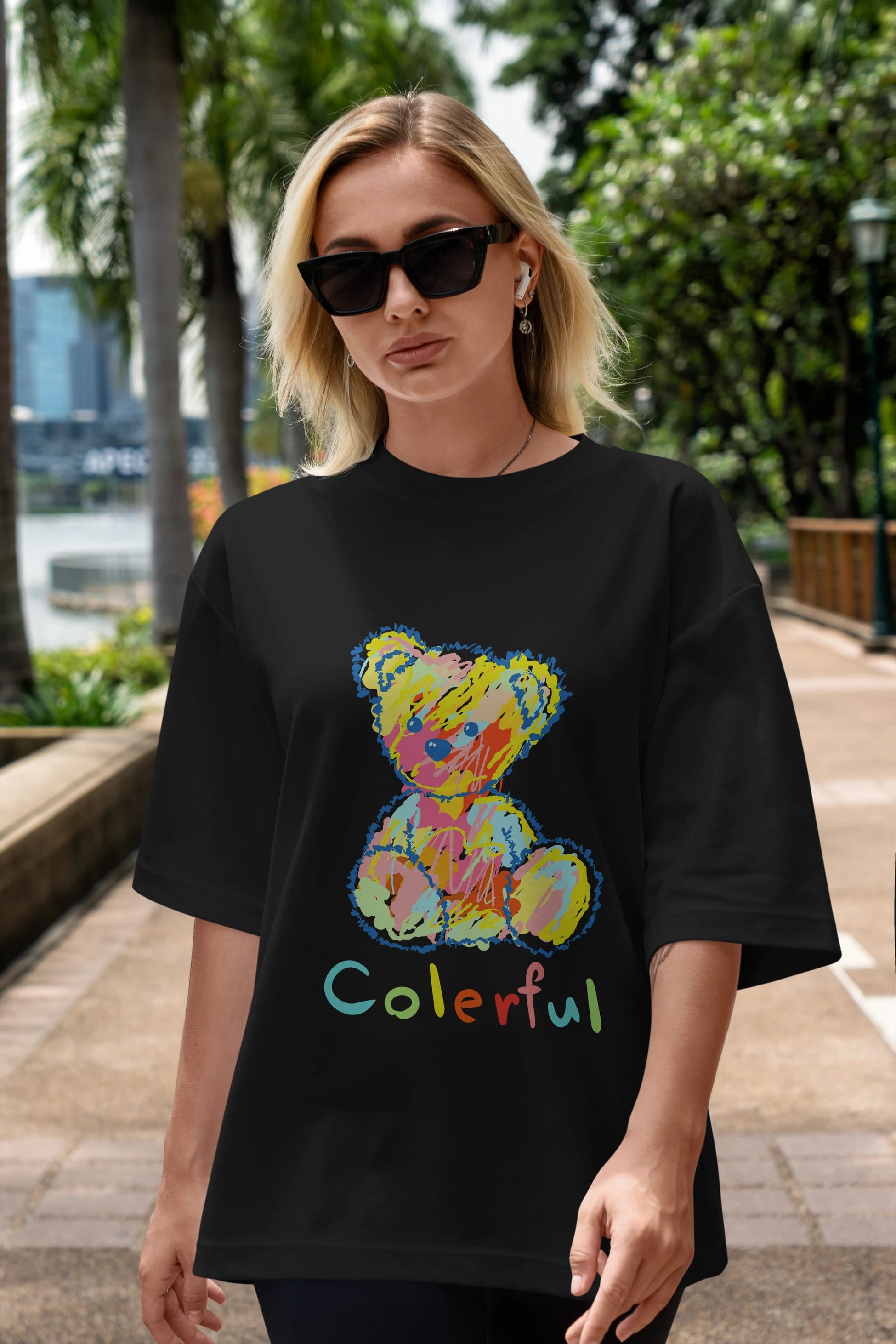 Colerful Bear Ön Baskılı Oversize t-shirt Erkek Kadın Unisex