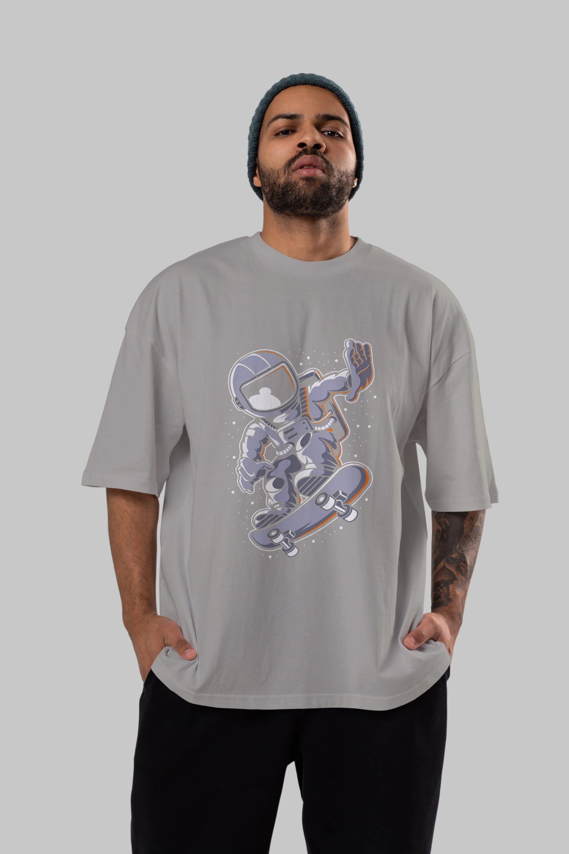 Astronaut Skateboard Ön Baskılı Oversize t-shirt Erkek Kadın Unisex