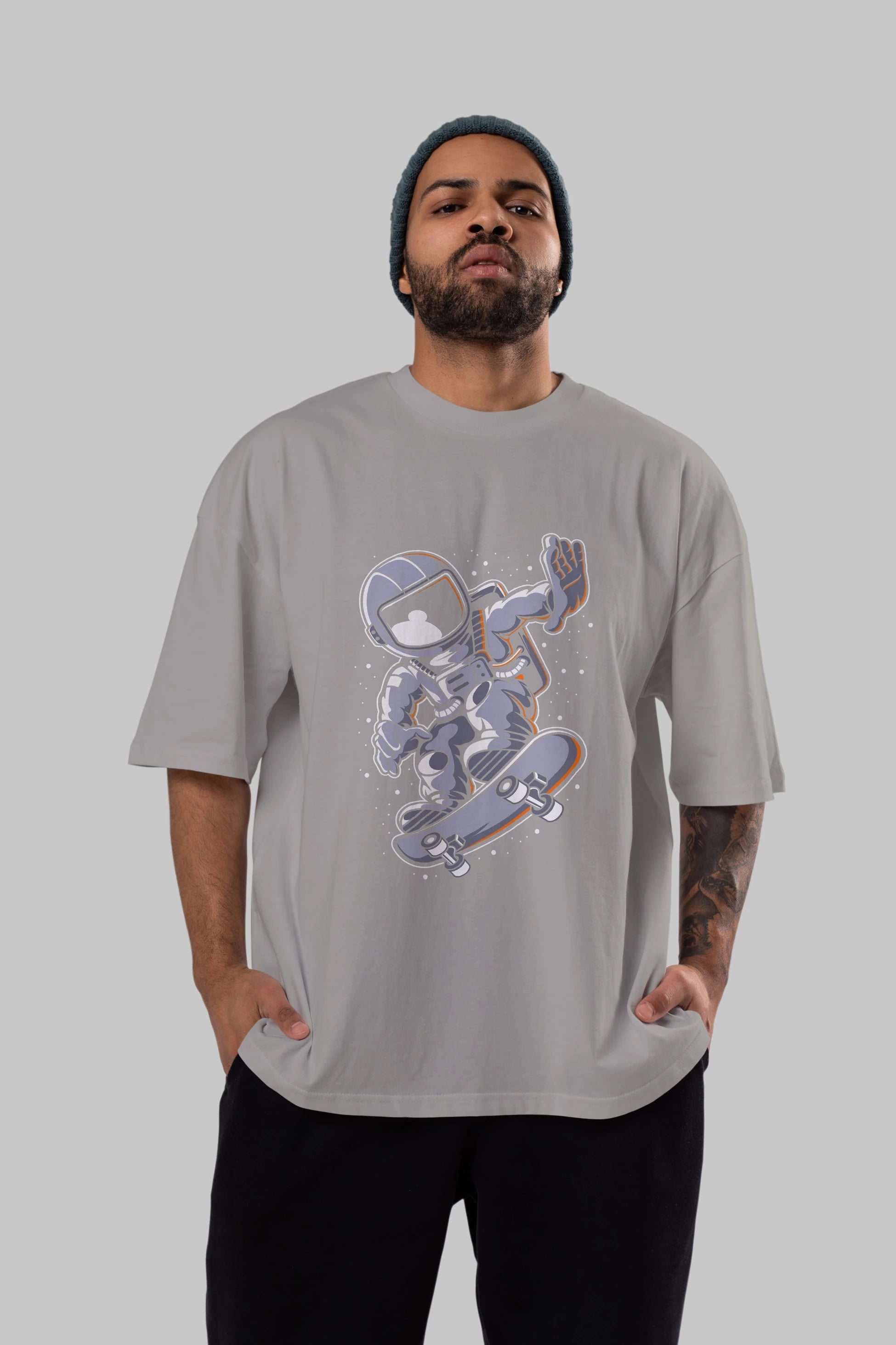 Astronaut Skateboard Ön Baskılı Oversize t-shirt Erkek Kadın Unisex