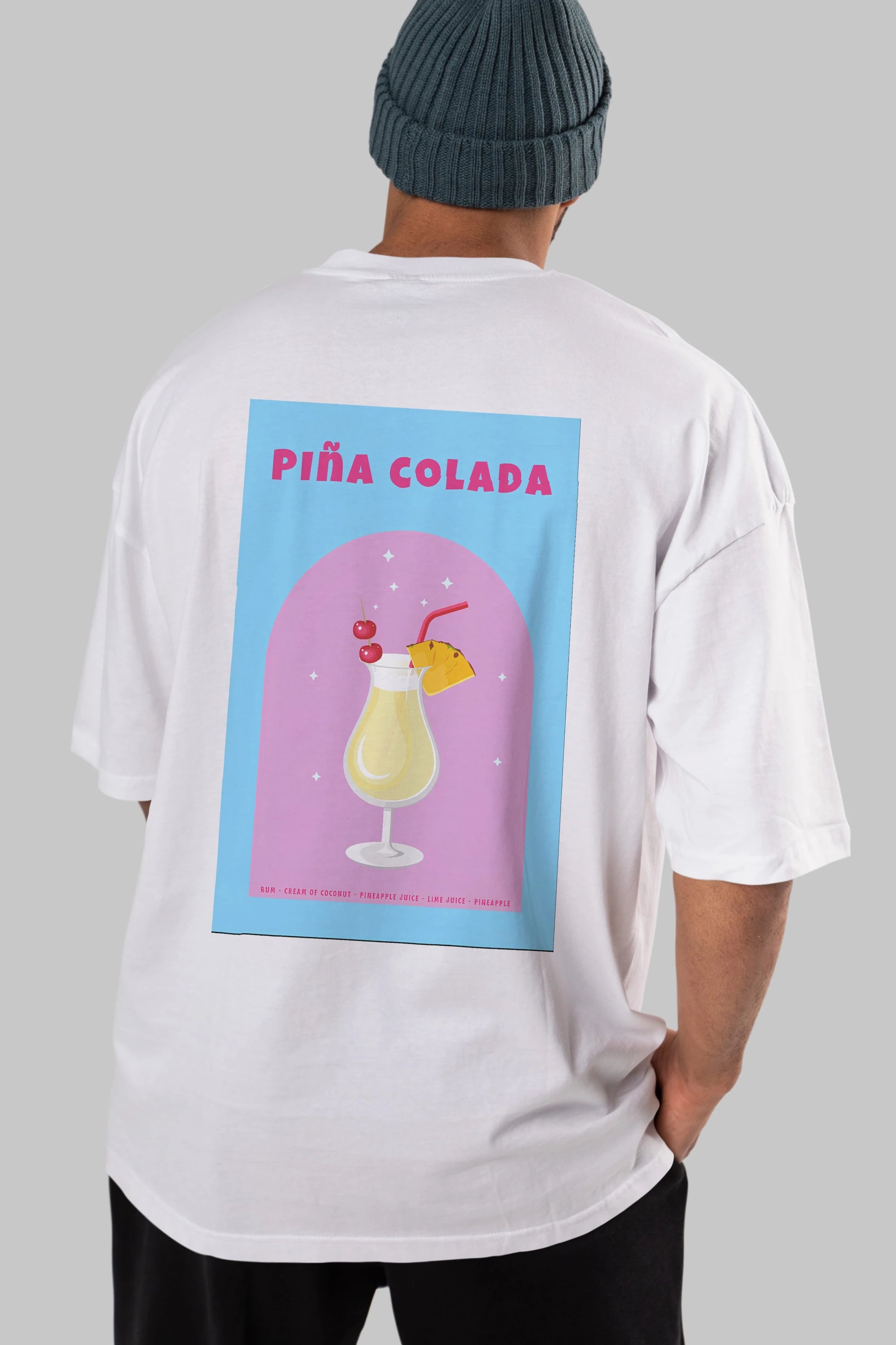 Pina Colada 2 Arka Baskılı Oversize t-shirt Erkek Kadın Unisex %100 Pamuk Bisiklet Yaka tişort