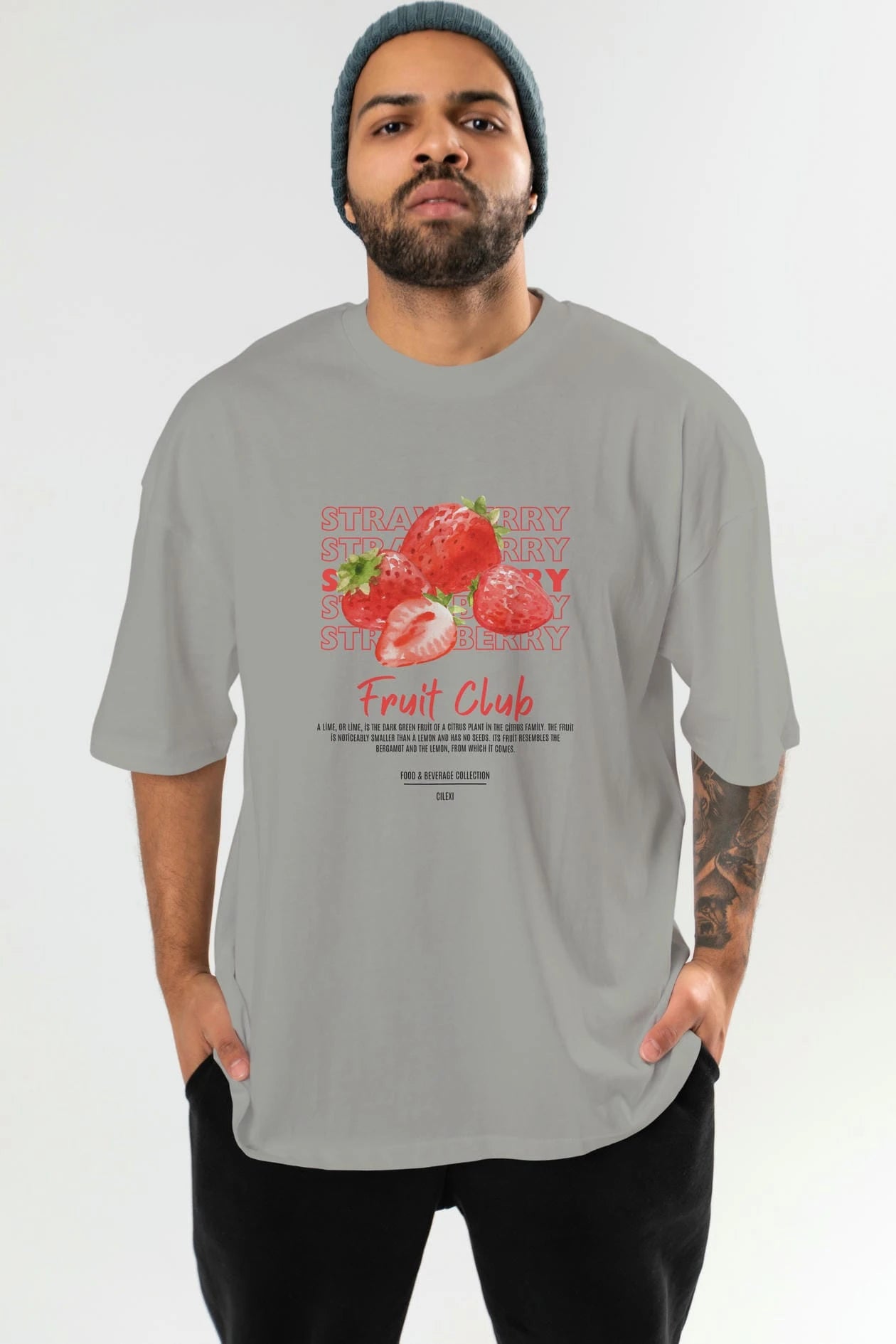 Strawberry Ön Baskılı Oversize t-shirt Erkek Kadın Pamuk Bisiklet Yaka tişort
