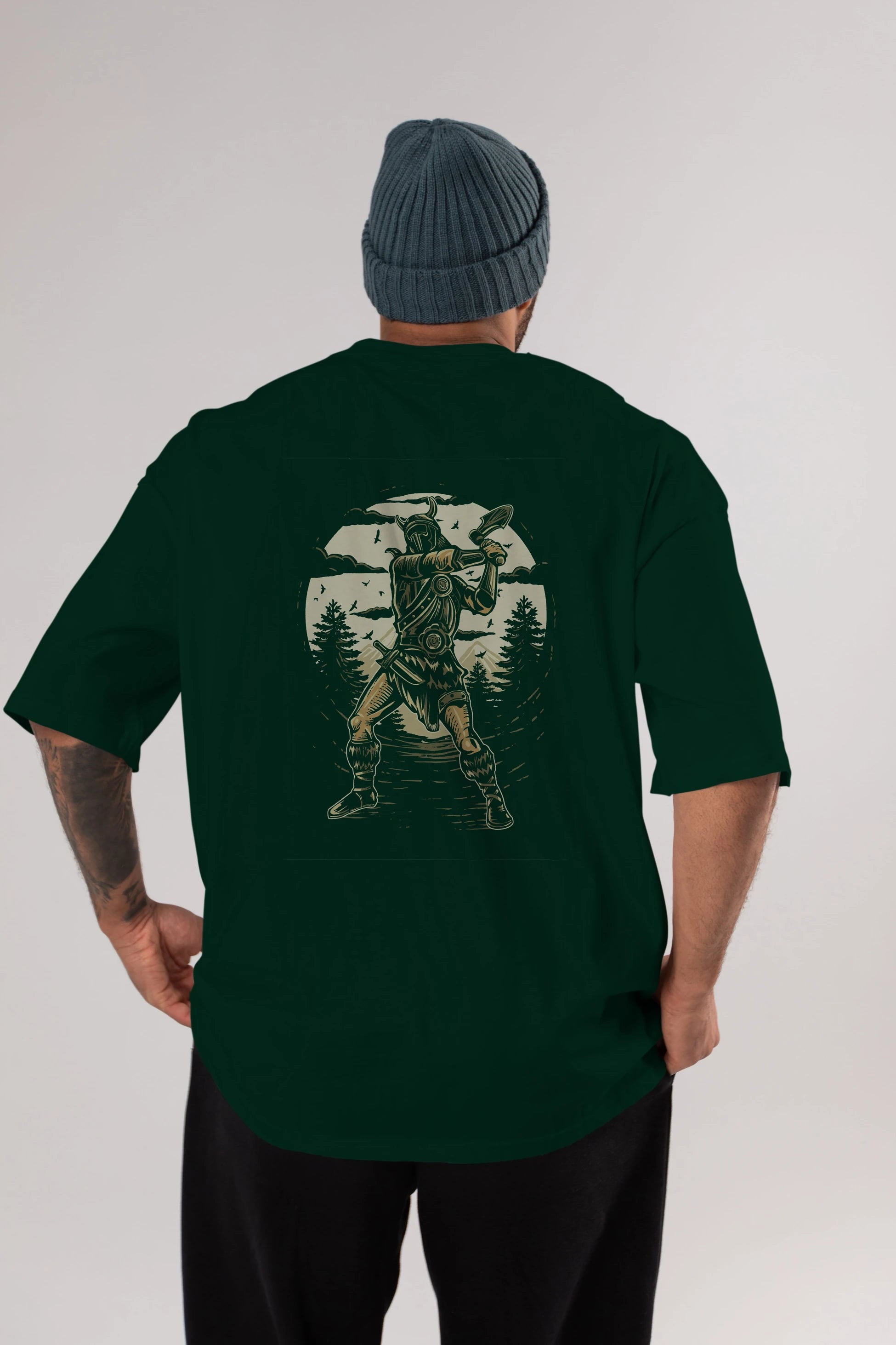 Viking Arka Baskılı Oversize t-shirt Erkek Kadın Unisex %100 Pamuk