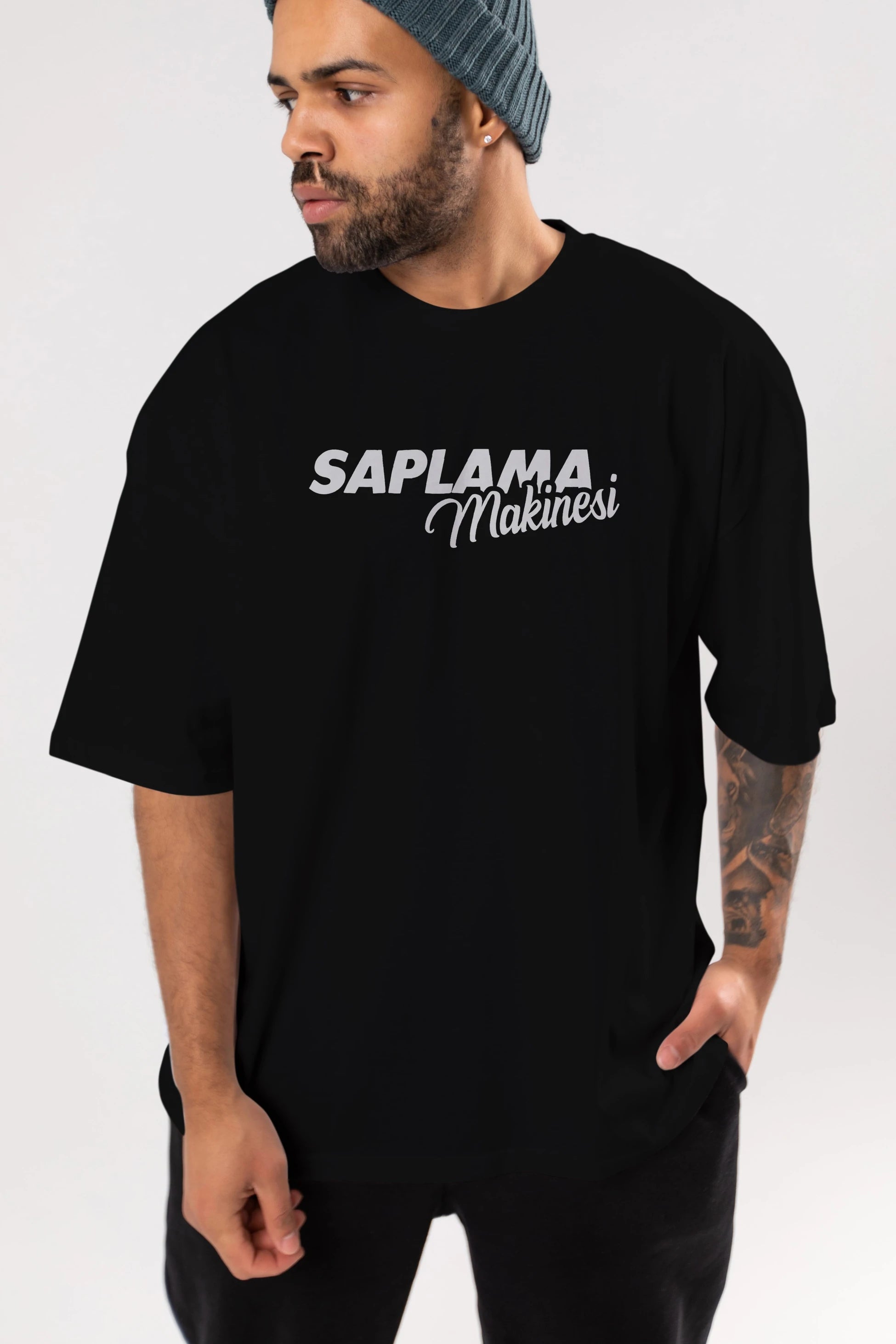 Saplama Makinesi Ön Baskılı Oversize t-shirt %100 pamuk Erkek Kadın Unisex