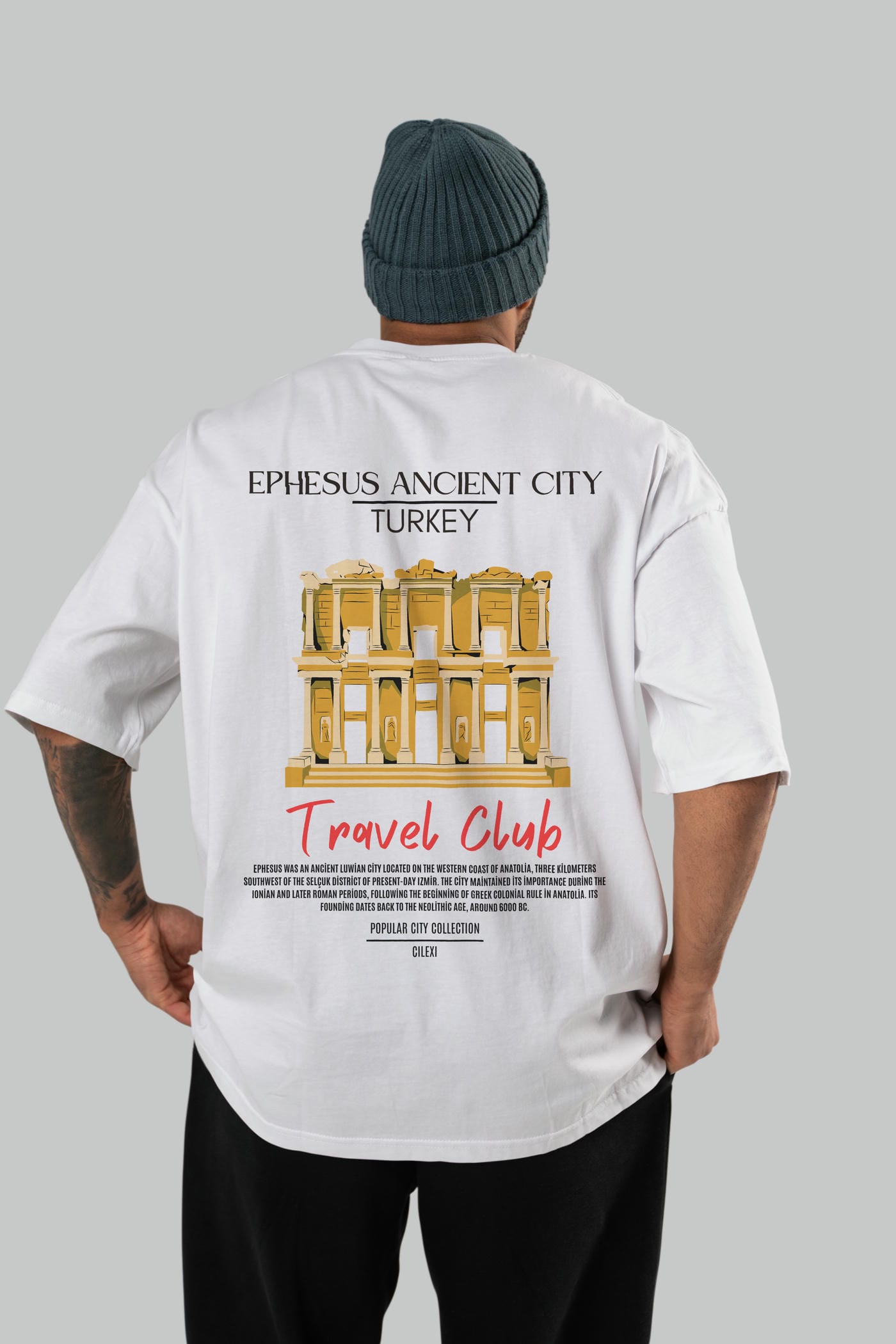 Ephesus Ancient City Turkey Arka Baskılı Oversize t-shirt Erkek Kadın Pamuk Bisiklet Yaka tişort