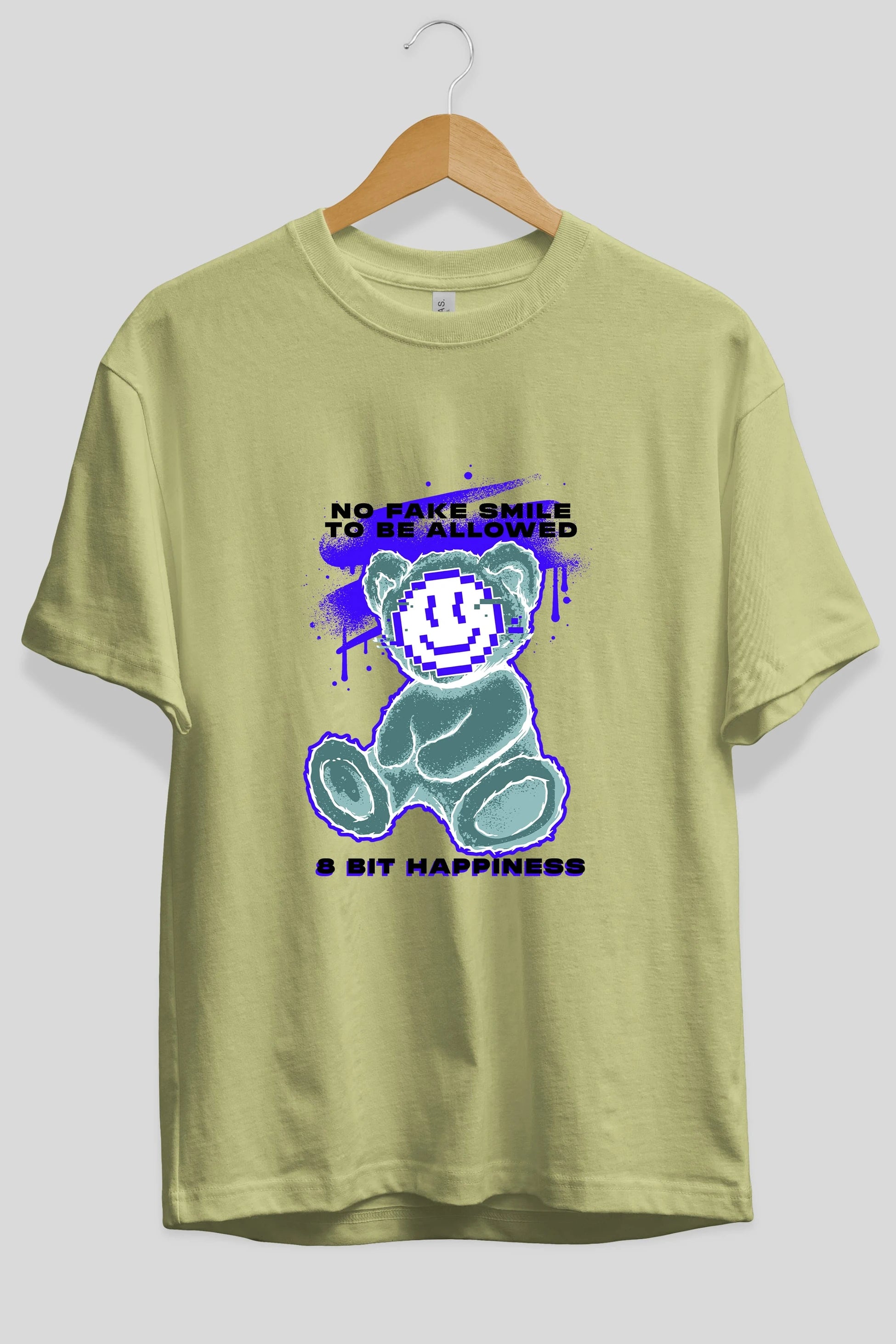 No Fake Smile Bear Ön Baskılı Oversize t-shirt Erkek Kadın Unisex