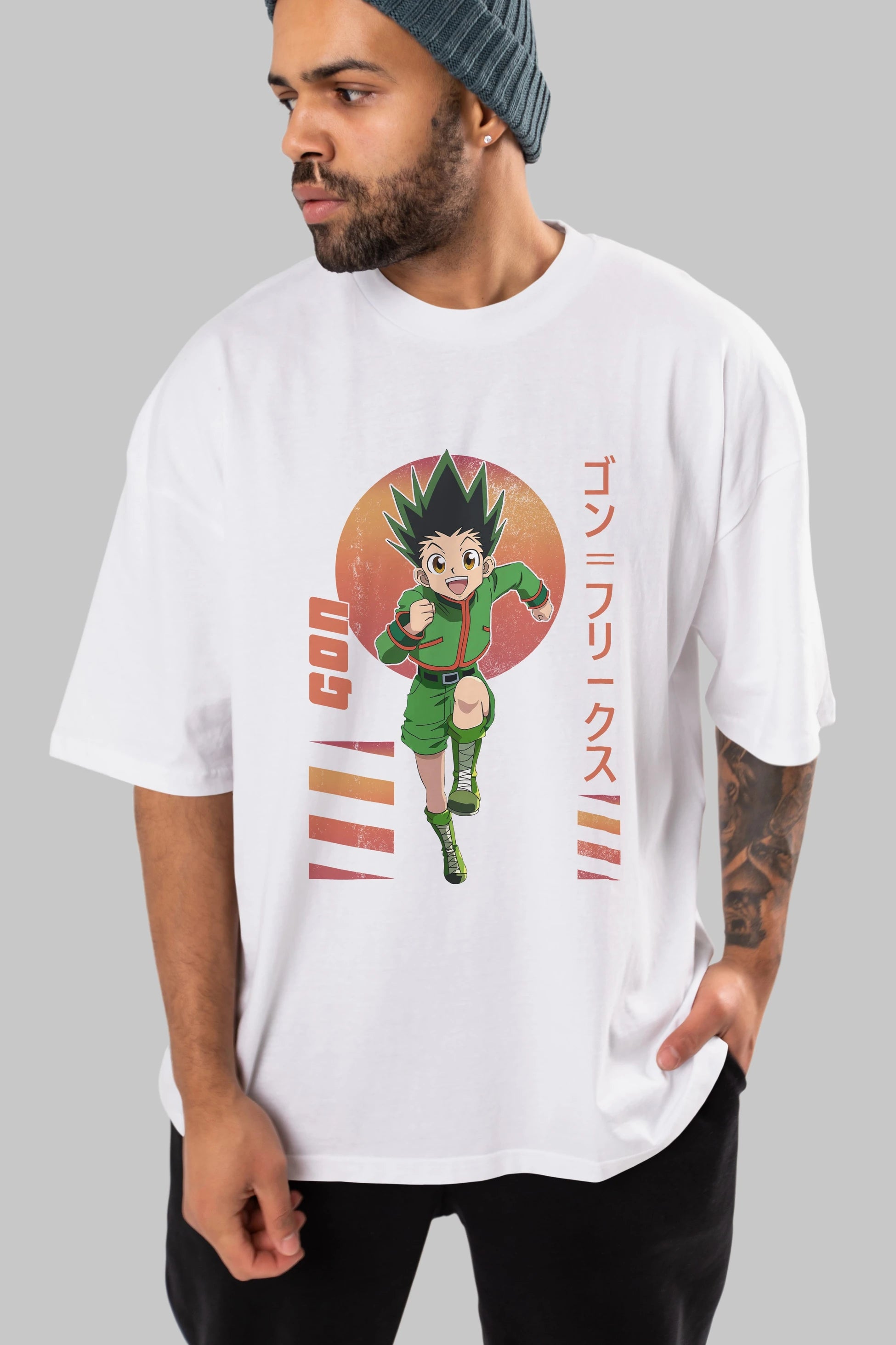 Gon Freecss HUNTER X HUNTER 2 Anime Ön Baskılı Oversize t-shirt %100 pamuk Erkek Kadın Unisex