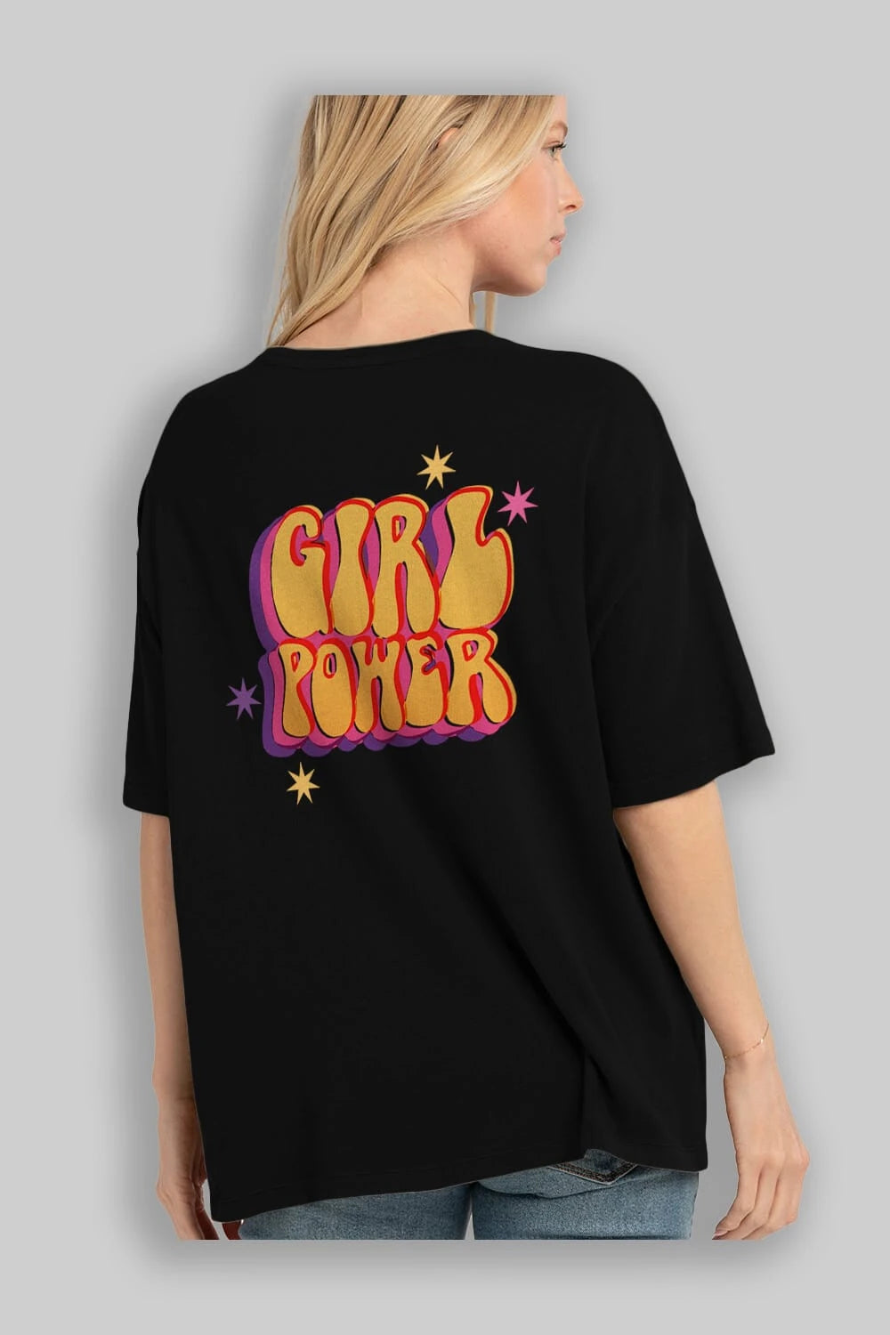 Girl Power Yazılı Arka Baskılı Oversize t-shirt Erkek Kadın Unisex
