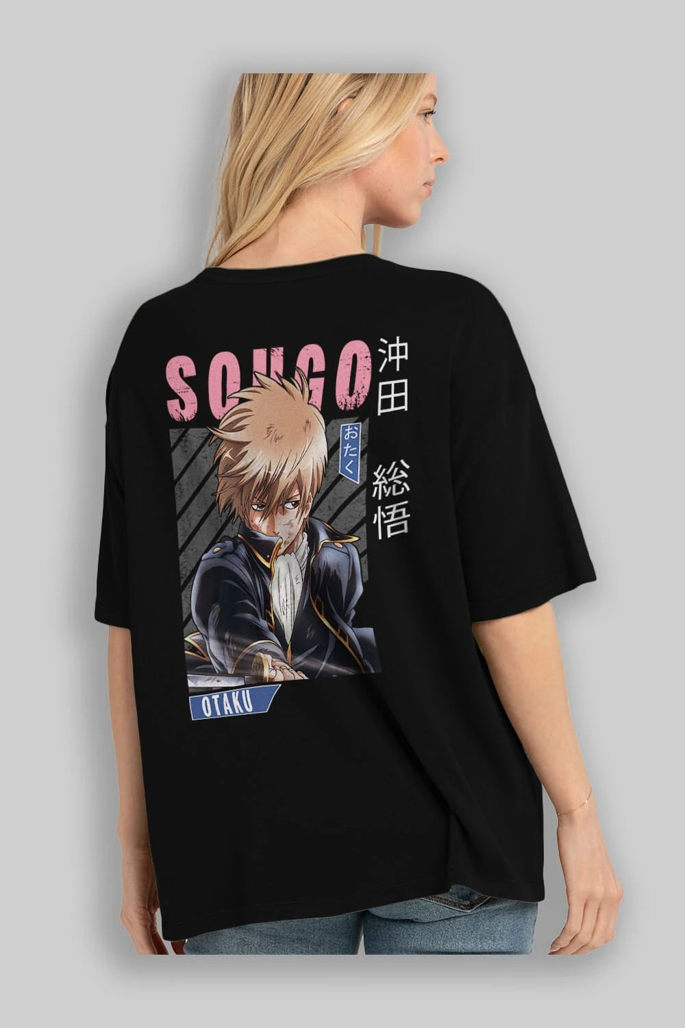 Sougo Okita GINTAMA Anime Arka Baskılı Oversize t-shirt Erkek Kadın Unisex