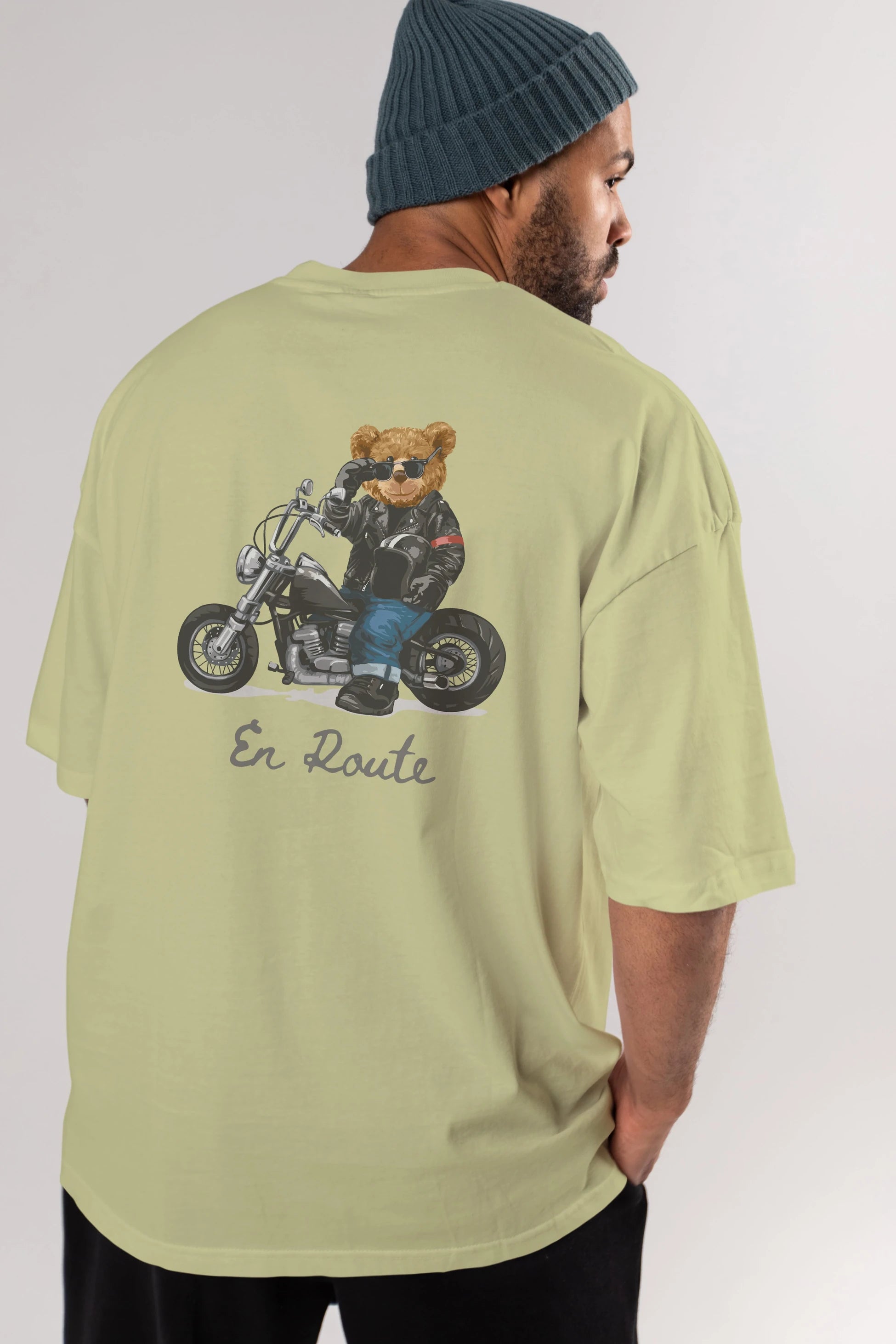 Teddy Bear En Route Arka Baskılı Oversize t-shirt Erkek Kadın Unisex %100 Pamuk