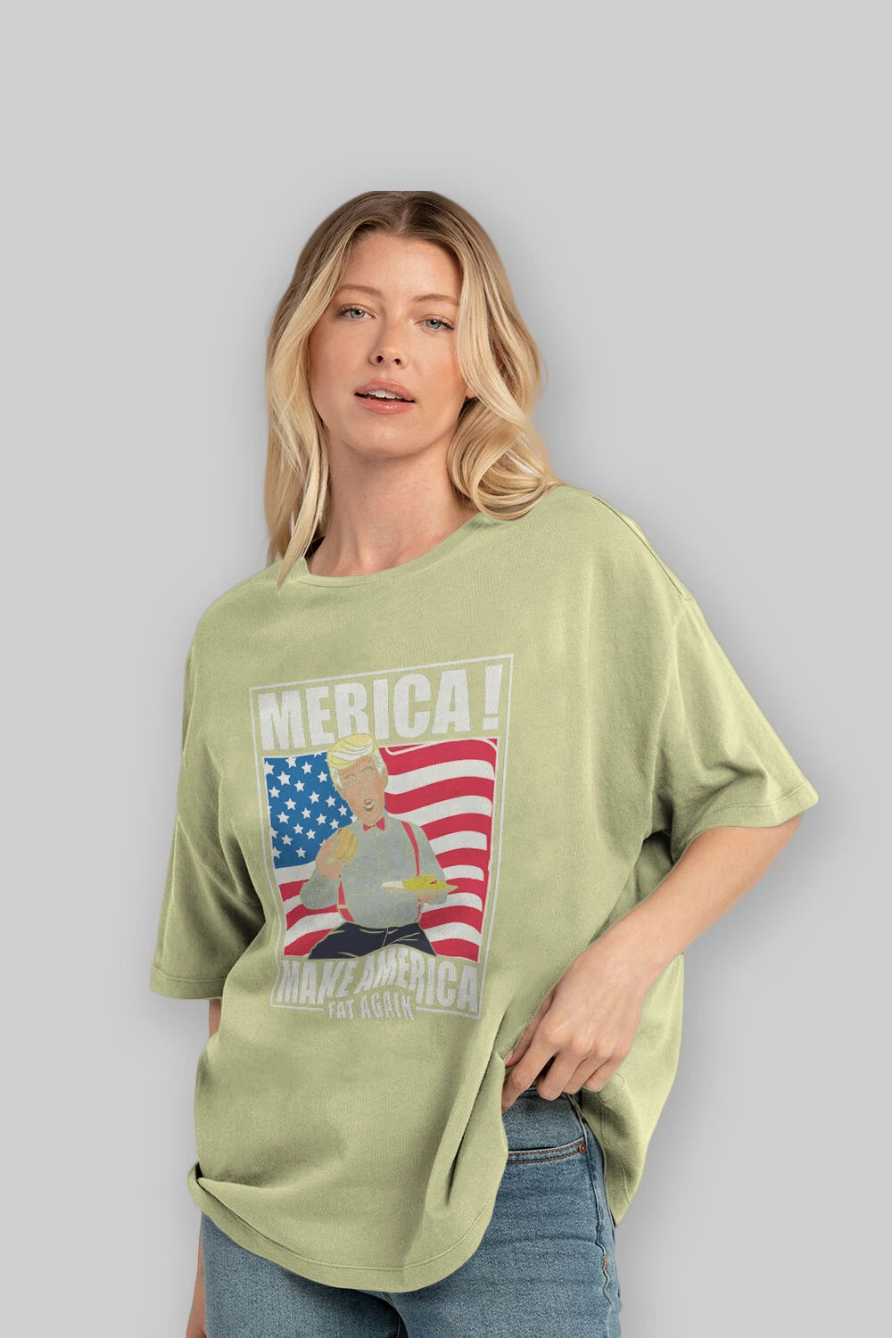 Trump Burger Ön Baskılı Oversize t-shirt Erkek Kadın Unisex %100 Pamuk tişort
