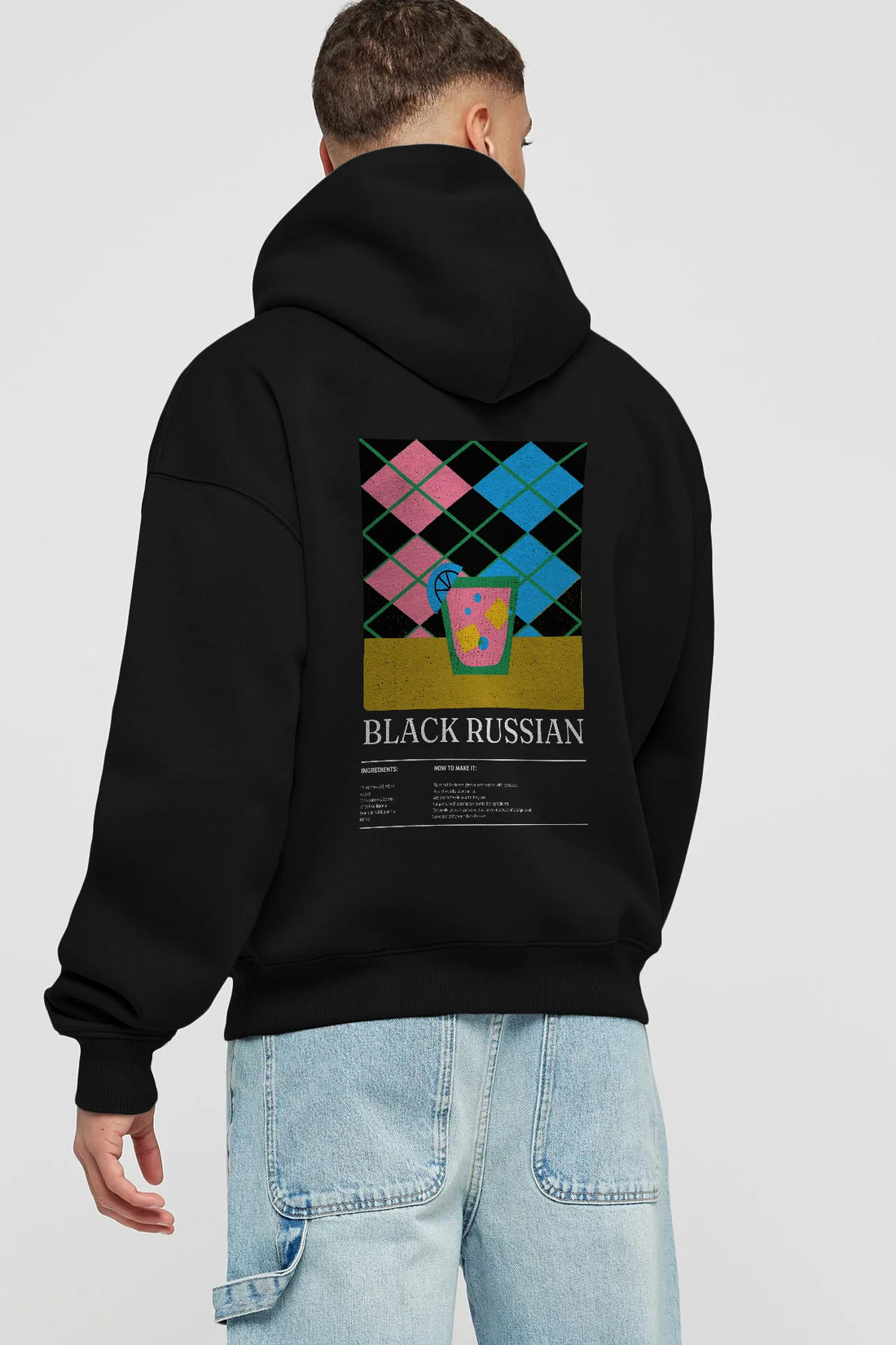 Black Russian Kokteyl Arka Baskılı Hoodie Oversize Kapüşonlu Sweatshirt Erkek Kadın
