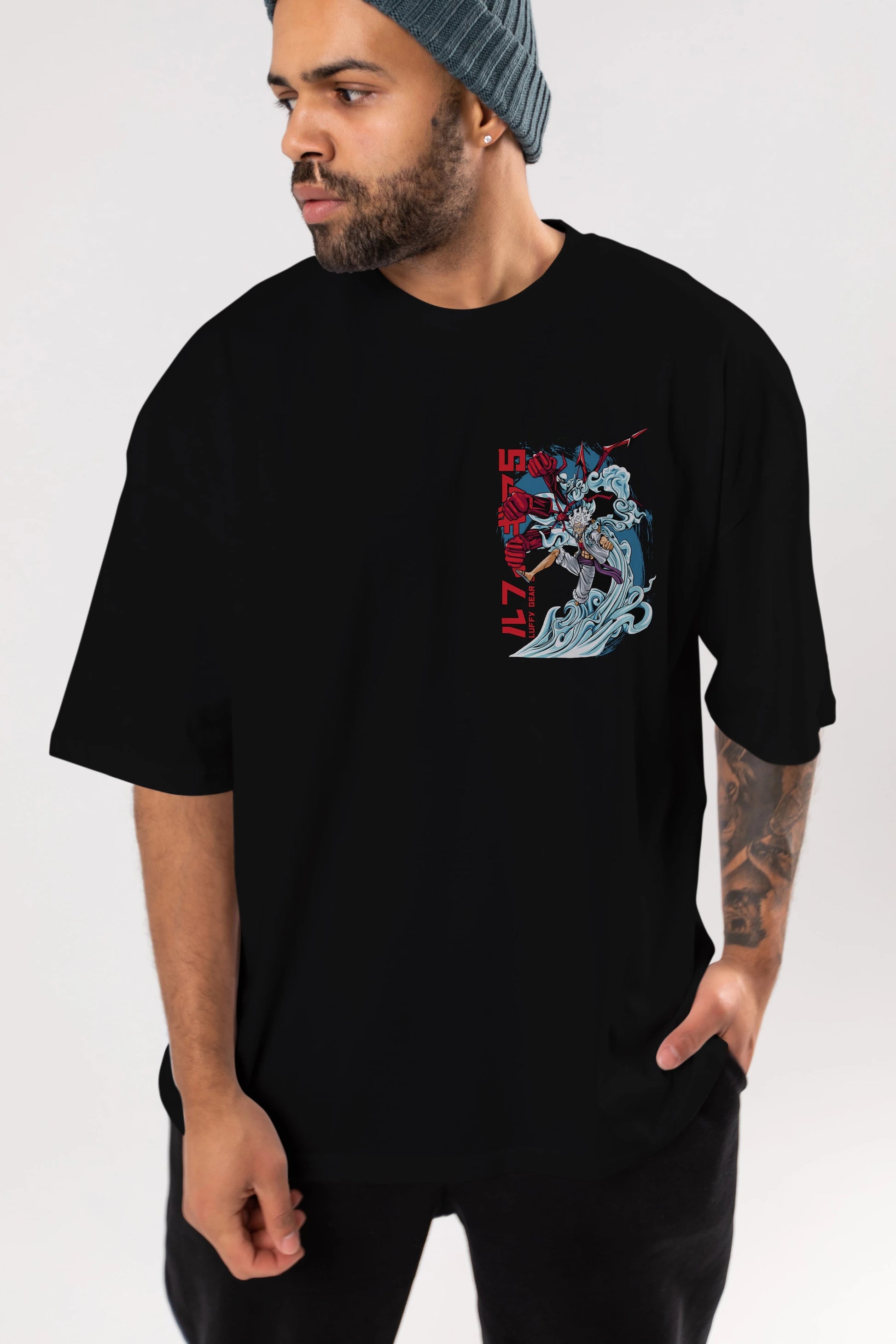 MONKEY D. LUFFY GEAR5 2 Ön Sol Baskılı Oversize t-shirt Erkek Kadın Unisex %100 Pamuk Bisiklet Yaka tişort