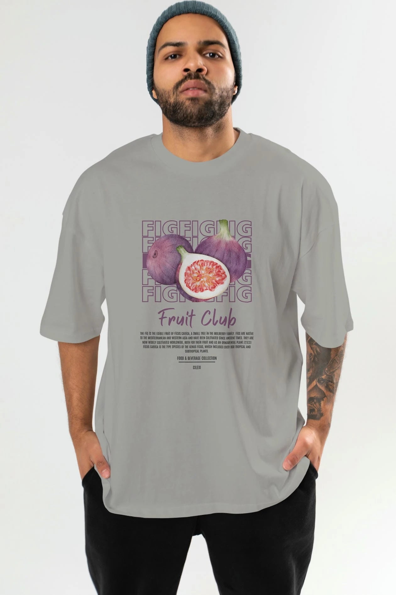 Fig Ön Baskılı Oversize t-shirt Erkek Kadın Pamuk Bisiklet Yaka tişort