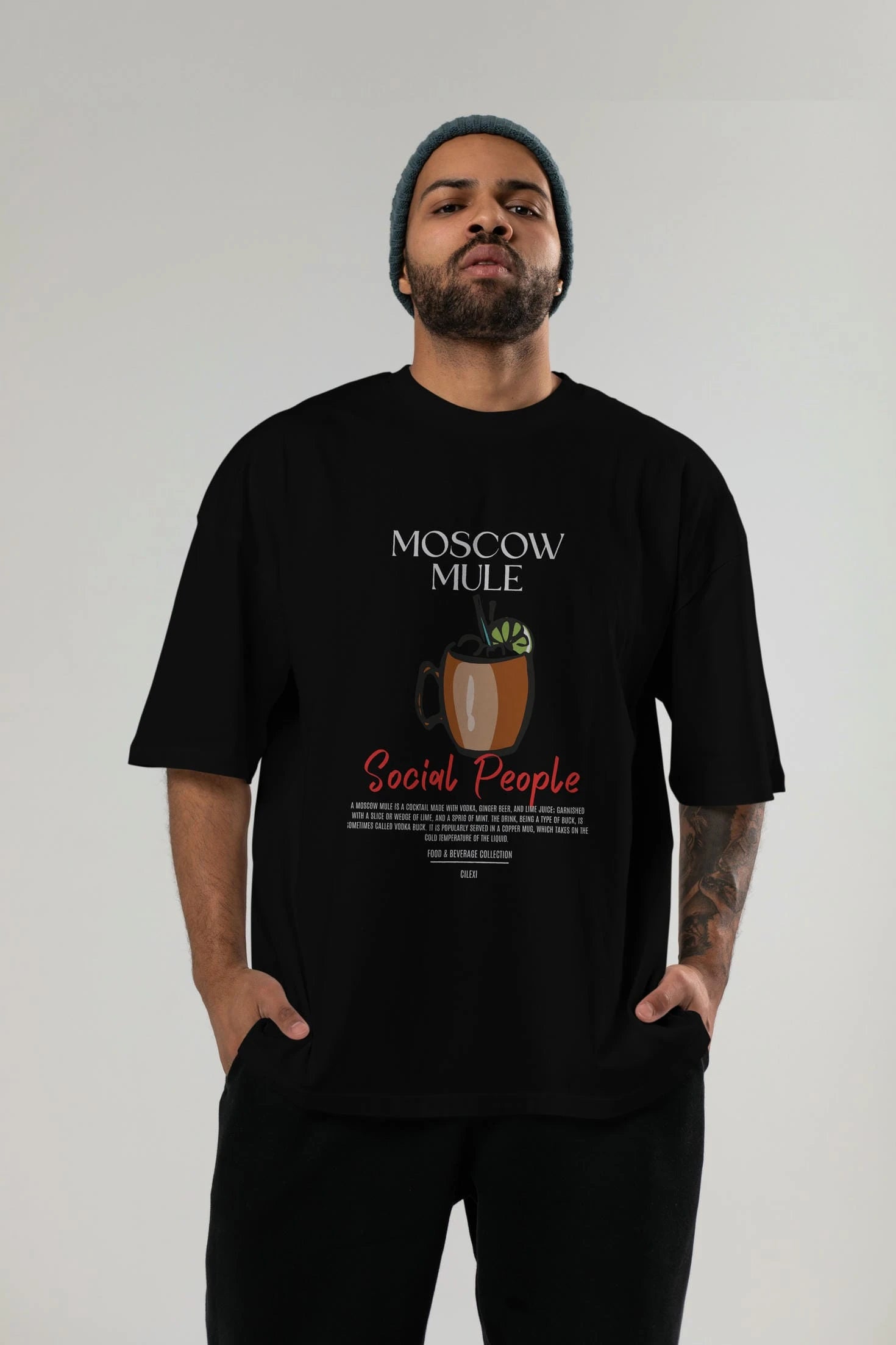 Moscow Mule Kokteyl Serisi ön Baskılı Oversize t-shirt Erkek Kadın %100 Pamuk Bisiklet Yaka tişort