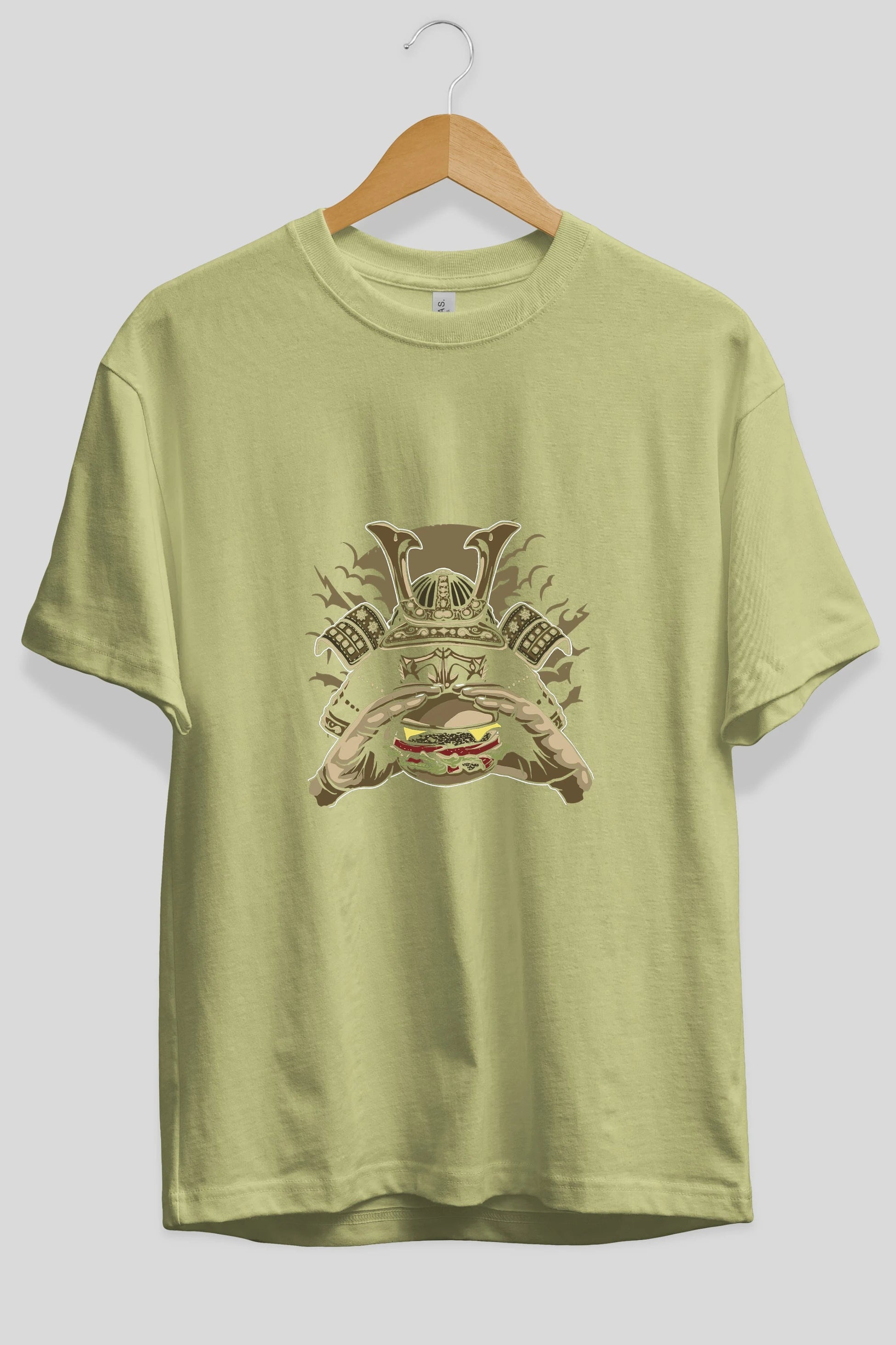 Samurai Burger Ön Baskılı Oversize t-shirt Erkek Kadın Unisex %100 Pamuk tişort