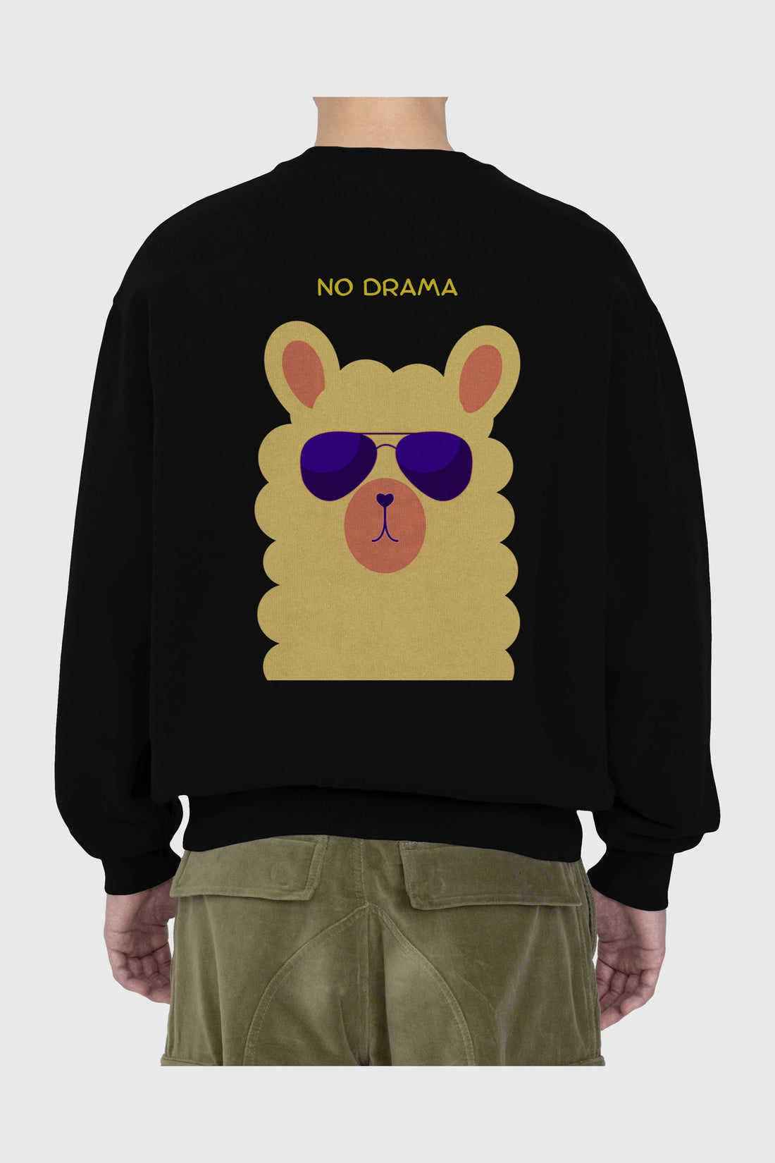 No Drama Yazılı Lama Arka Baskılı Oversize Sweatshirt Erkek Kadın Unisex