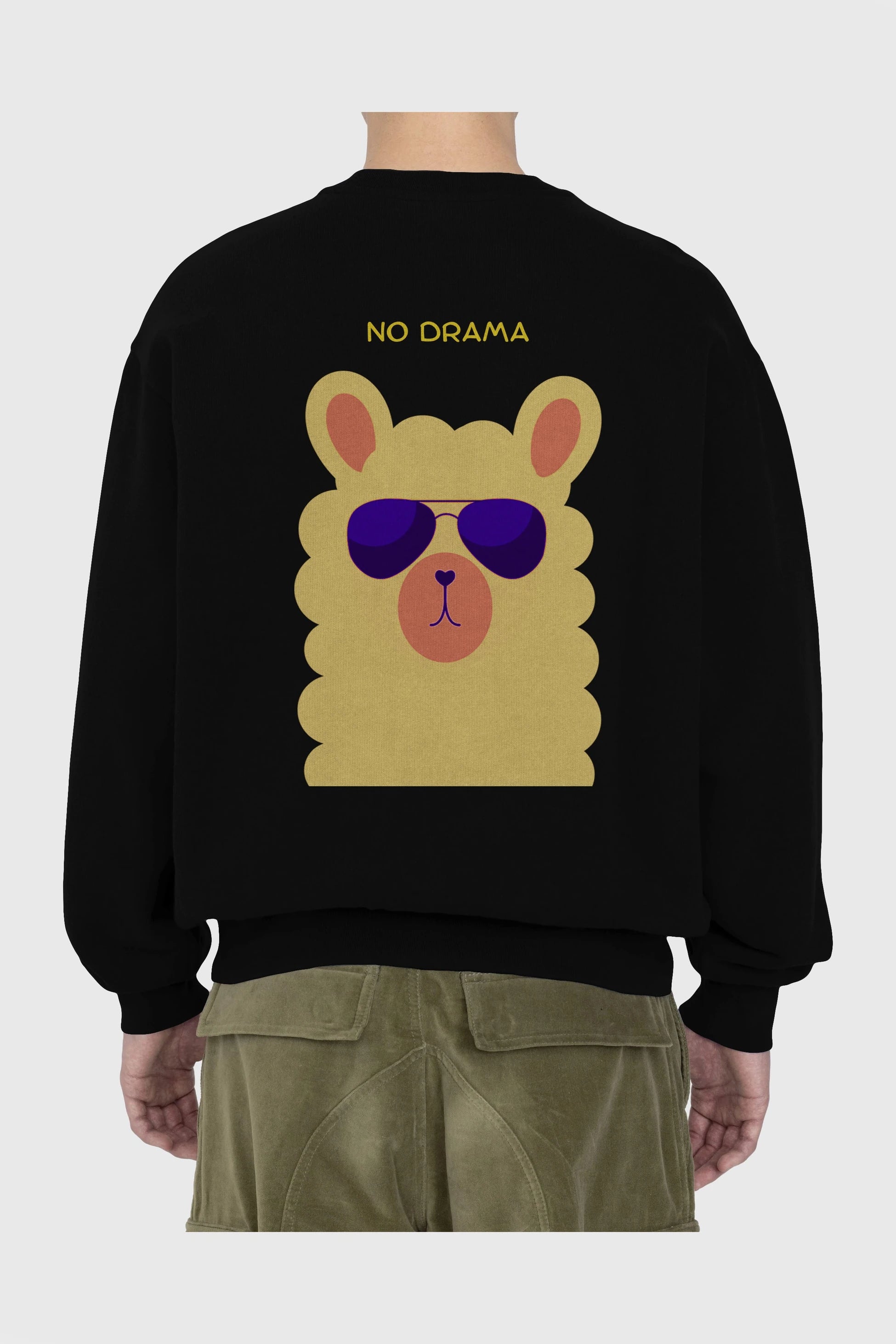 No Drama Yazılı Lama Arka Baskılı Oversize Sweatshirt Erkek Kadın Unisex