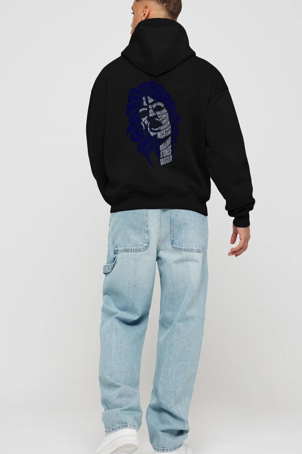 Mick Jagger Calligram Arka Baskılı Hoodie Oversize Kapüşonlu Sweatshirt Erkek Kadın Unisex