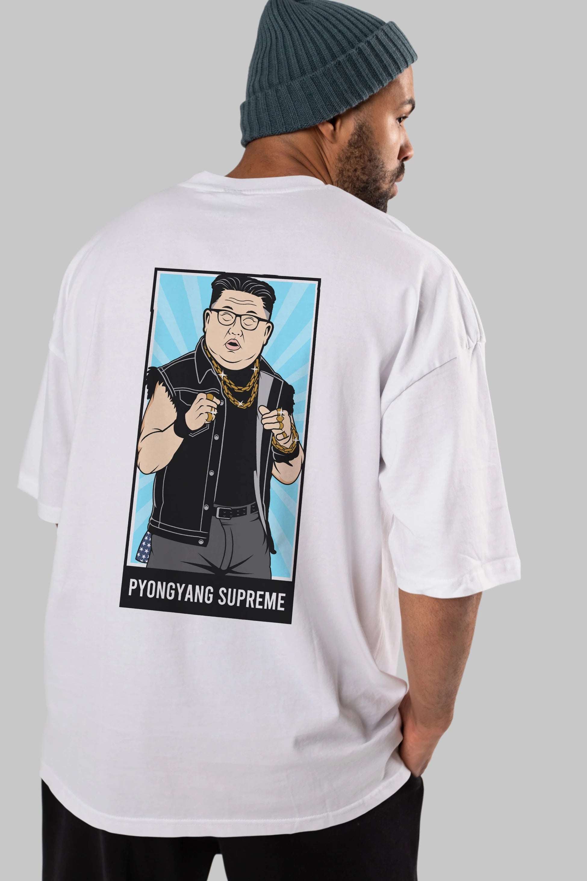 Kim Jong Un Pyongyang Supreme Arka Baskılı Oversize t-shirt Erkek Kadın Unisex %100 Pamuk tişort