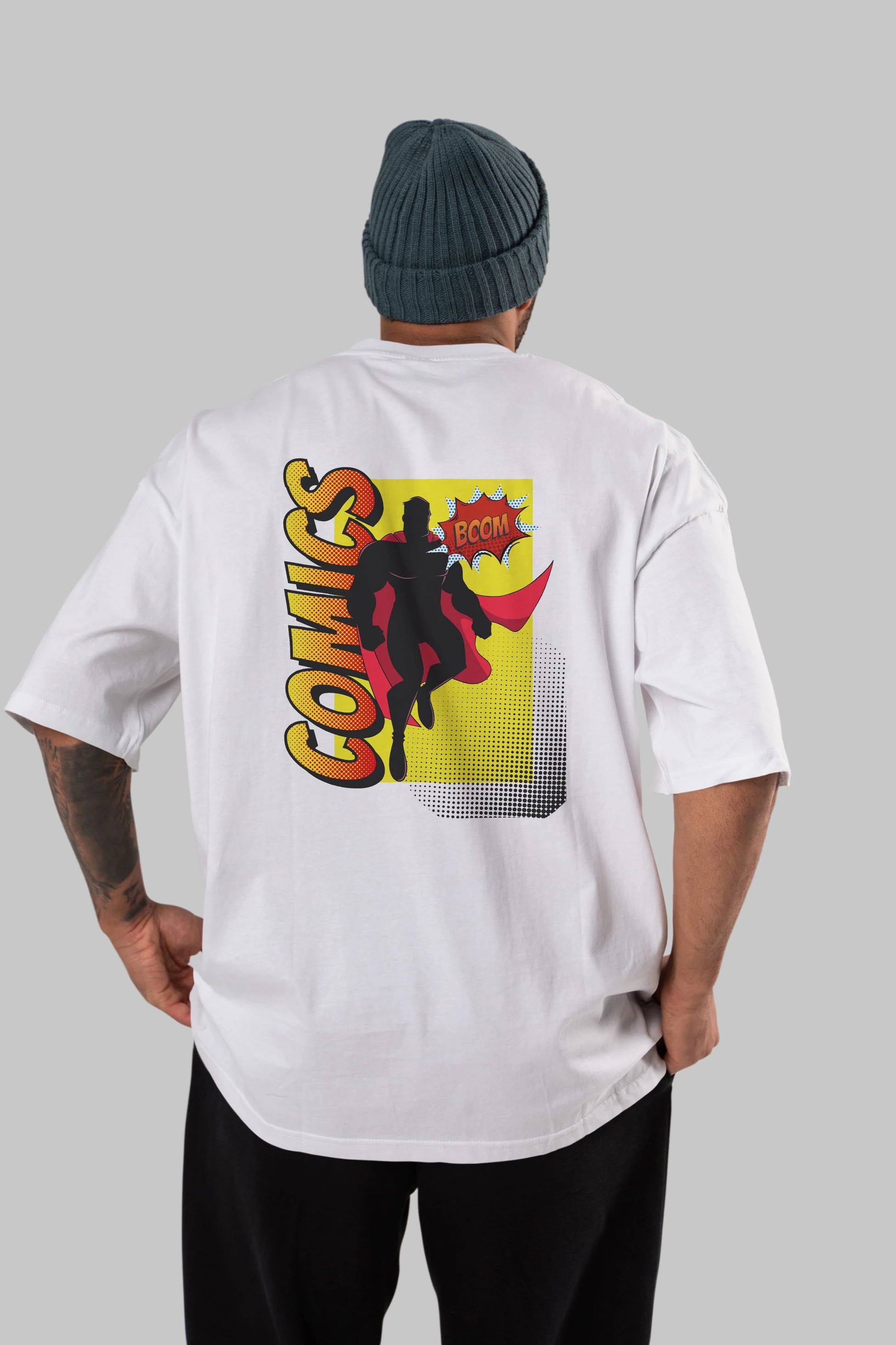 Comics Boom Arka Baskılı Oversize t-shirt Erkek Kadın Unisex