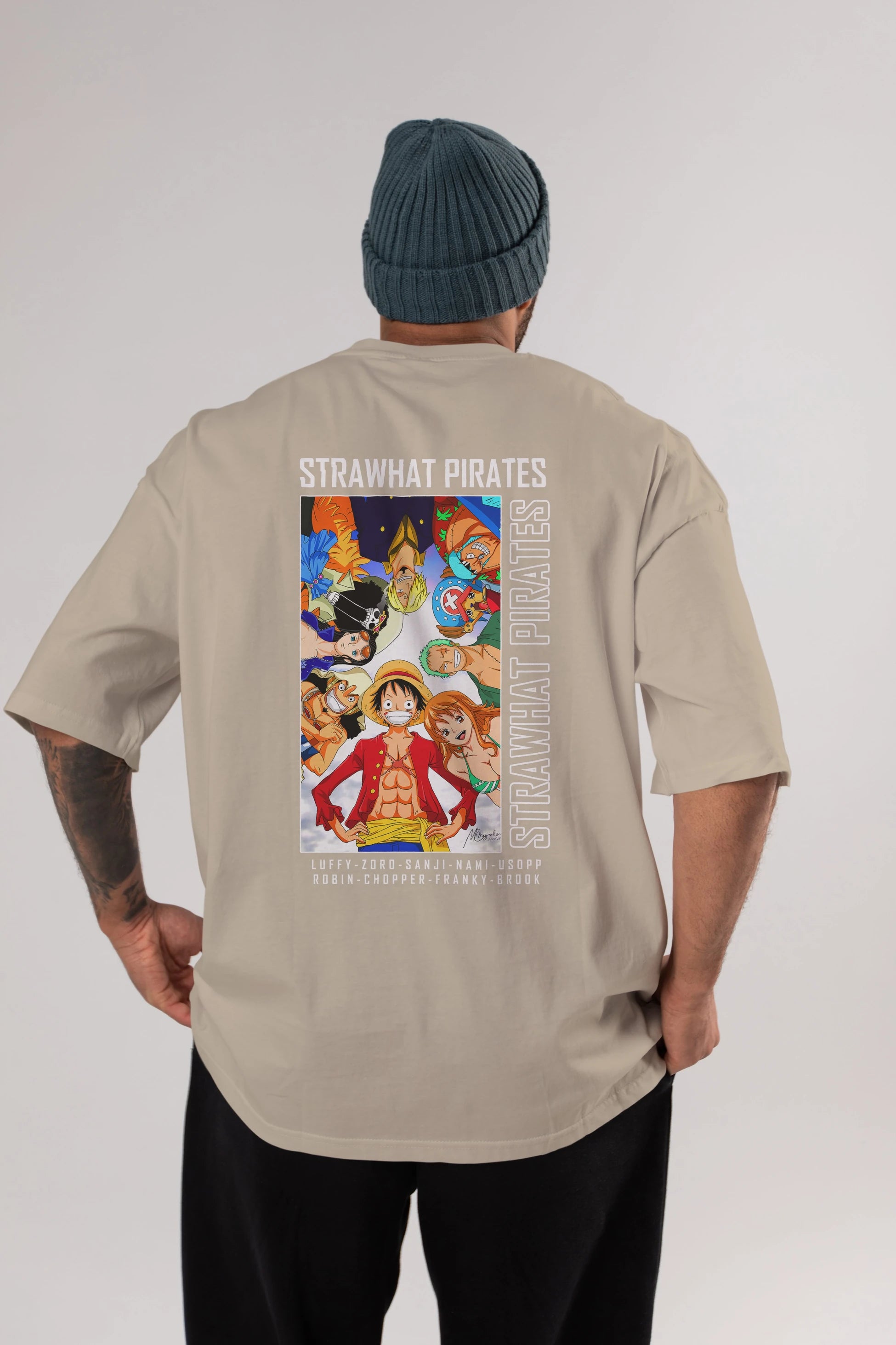 Luffy Strahwat Anime Arka Baskılı Oversize t-shirt Erkek Kadın Unisex %100 pamuk tişort