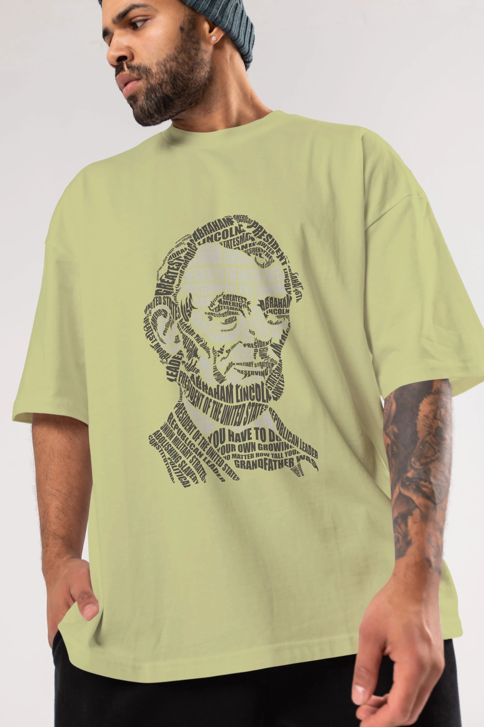 Abraham Lincoln Calligram Ön Baskılı Oversize t-shirt %100 pamuk Erkek Kadın Unisex