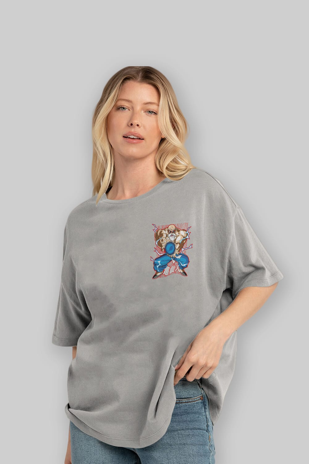 DragonBall MaestroRoshi Ön Sol Baskılı Oversize t-shirt Erkek Kadın Unisex %100 Pamuk Bisiklet Yaka tişort