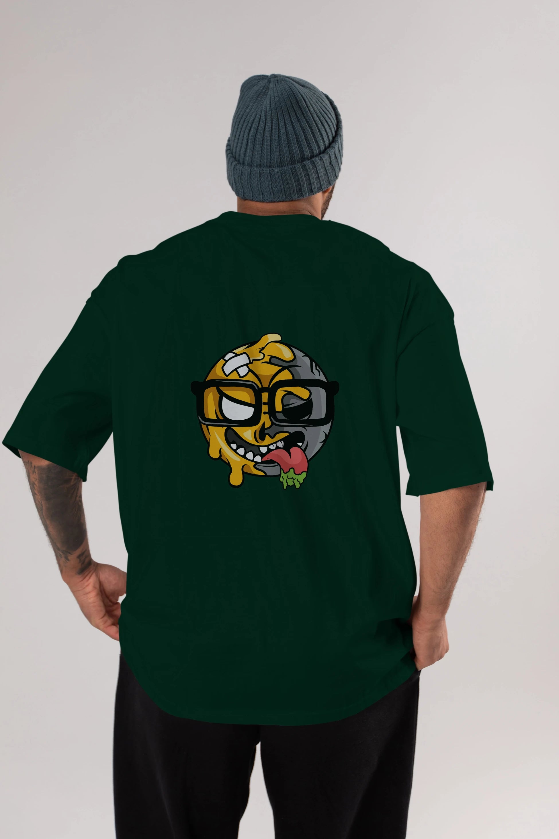 Smiley Nerd Arka Baskılı Oversize t-shirt Erkek Kadın Unisex %100 Pamuk tişort