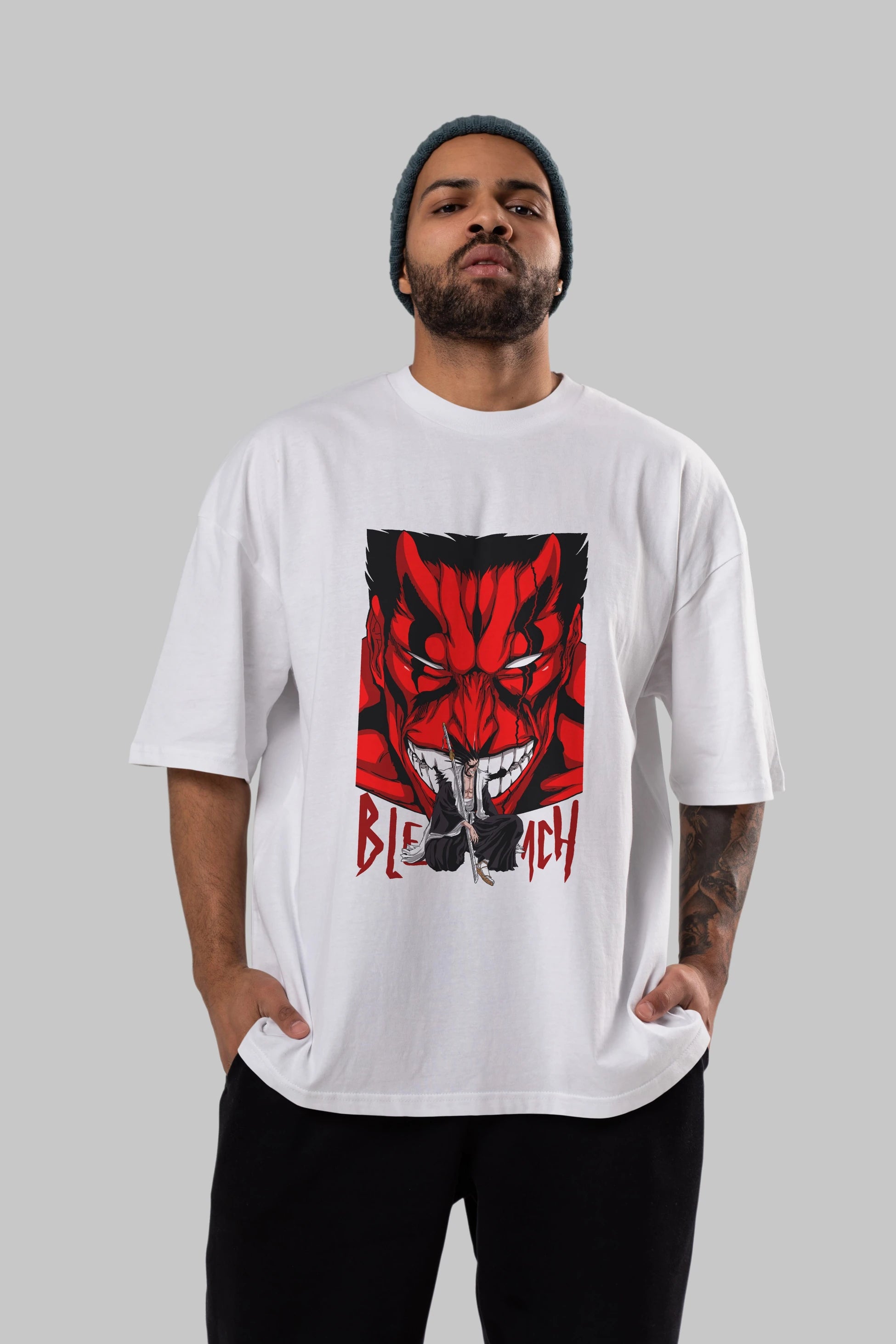 KENPACHI ZARAKI BLEACH Anime Ön Baskılı Oversize t-shirt %100 pamuk Erkek Kadın Unisex