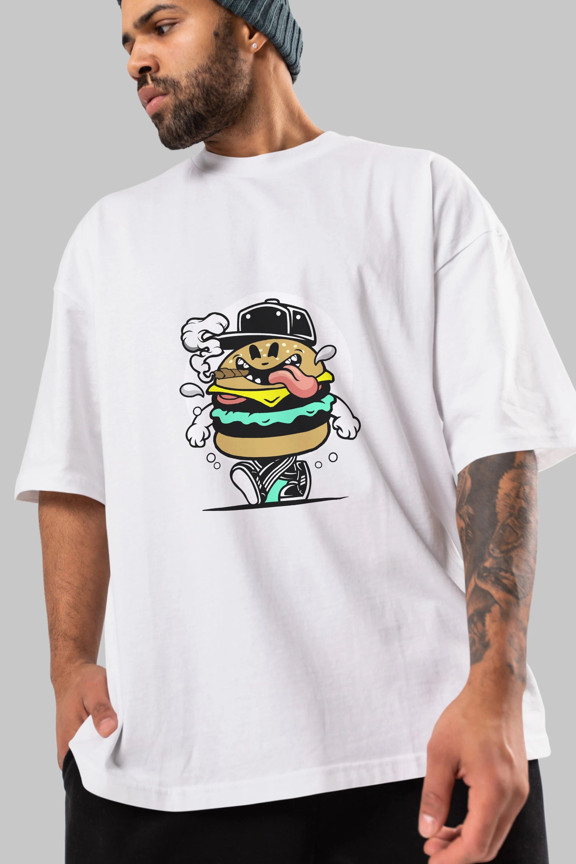 Burger Guy Ön Baskılı Oversize t-shirt Erkek Kadın Unisex %100 Pamuk tişort