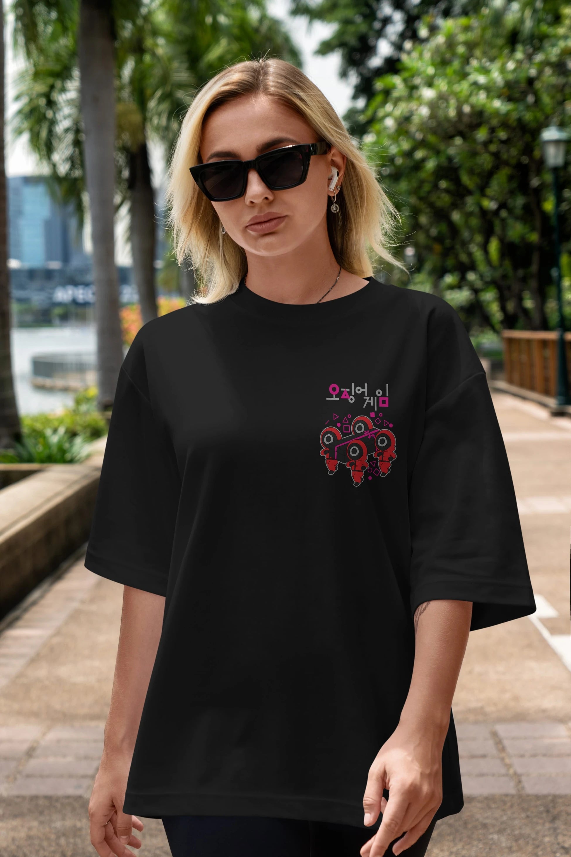 Squid Game (6) Ön Sol Baskılı Oversize t-shirt Erkek Kadın Unisex %100 Pamuk Bisiklet Yaka tişort