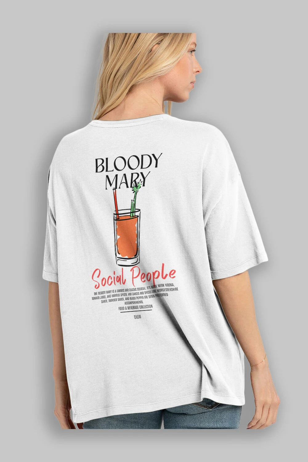 Bloody Mary Kokteyl Serisi Baskılı Oversize t-shirt Erkek Kadın Unisex %100 Pamuk Bisiklet Yaka tişort