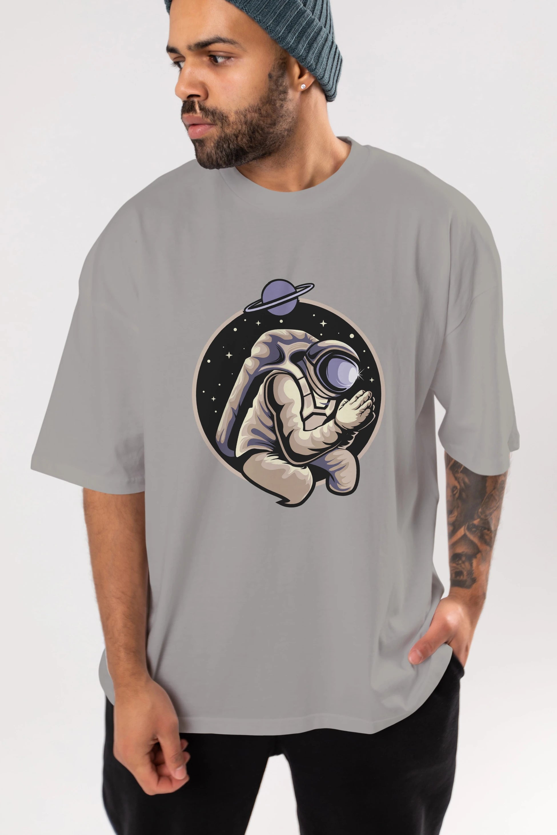 Astronaut Praying Ön Baskılı Oversize t-shirt Erkek Kadın Unisex